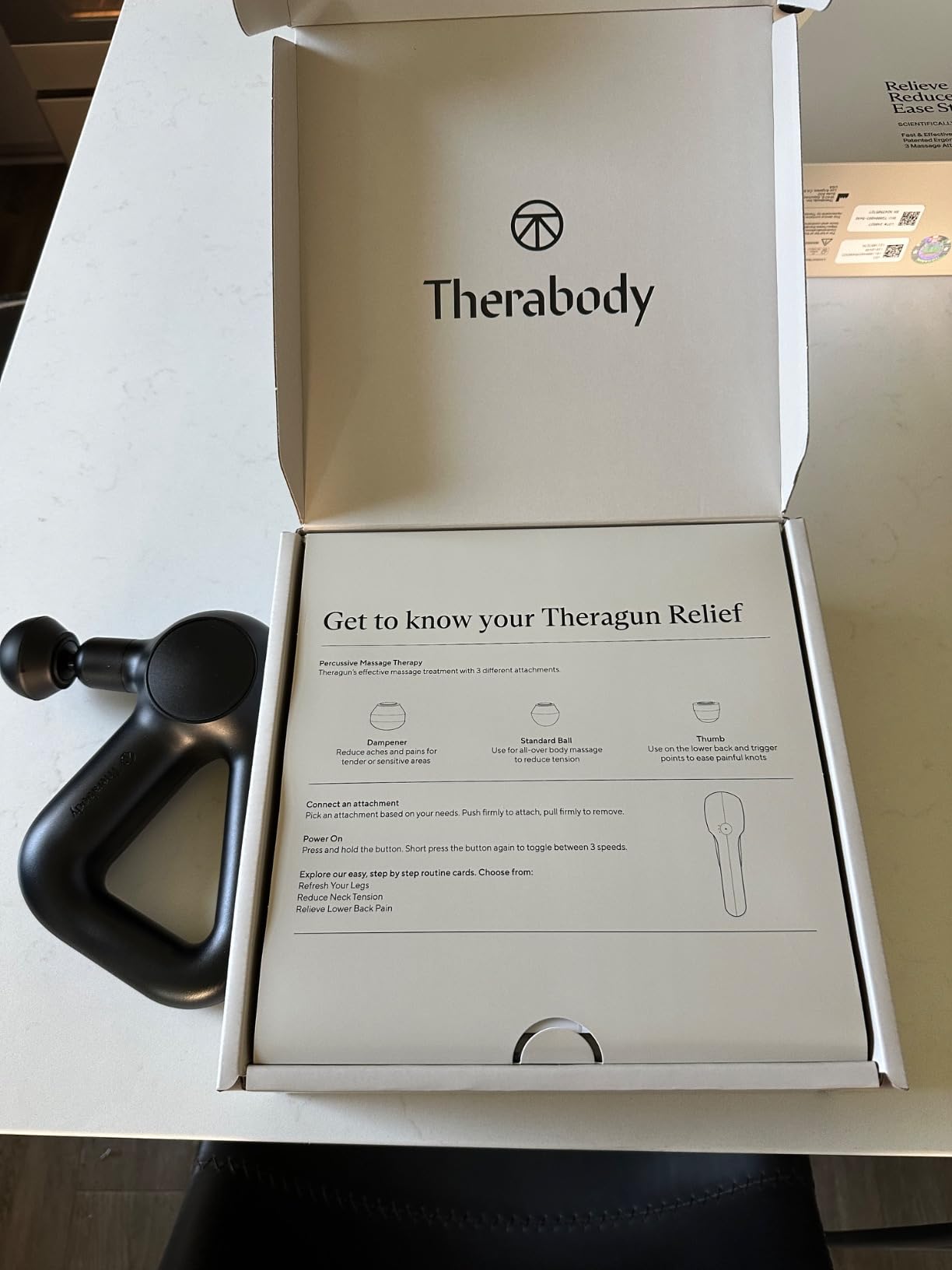TheraGun Therabody Relief - Quiet Deep Tissue Therapy Massage Gun - Bluetooth Enabled, Electric Percussion Massage Gun for Pain in Neck, Back, Leg, Shoulder and Foot customer photo 2