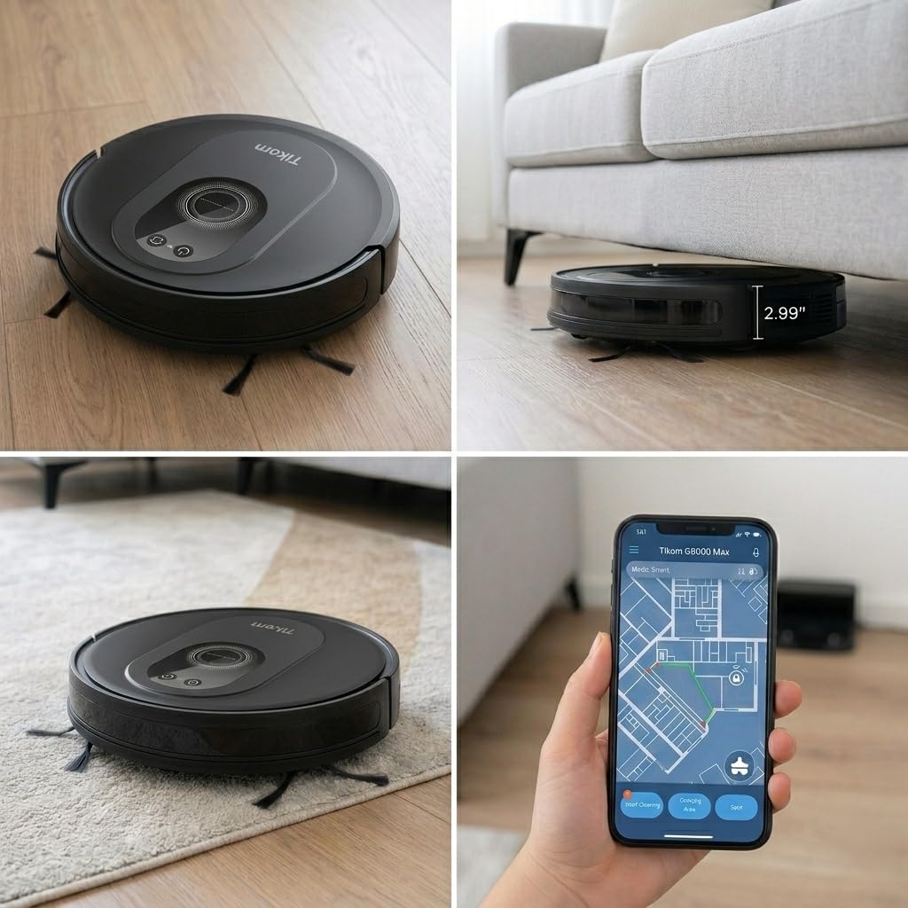Tikom Robot Vacuum and Mop Combo, 5000Pa Robotic Vacuum Cleaner, 150 Min Max, App & Remote Control, Ideal for Hard Floor, Carpet, Pet Hair, Self-Charge (G8000 Max) customer photo 1