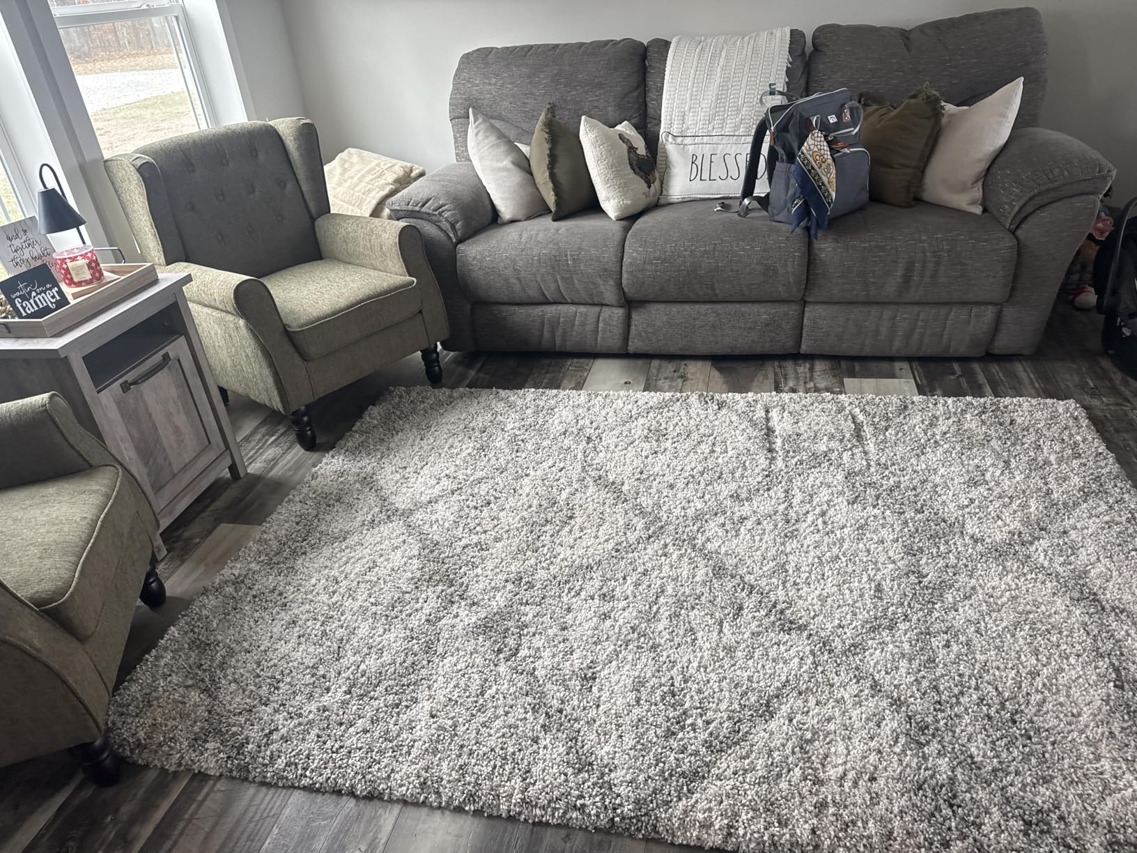 SAFAVIEH Hudson Shag Collection Area Rug - 8' x 10', Ivory & Grey, Modern Trellis Design, Non-Shedding & Easy Care, 2-inch Thick Ideal for High Traffic Areas in Living Room, Bedroom (SGH281A) customer photo 1