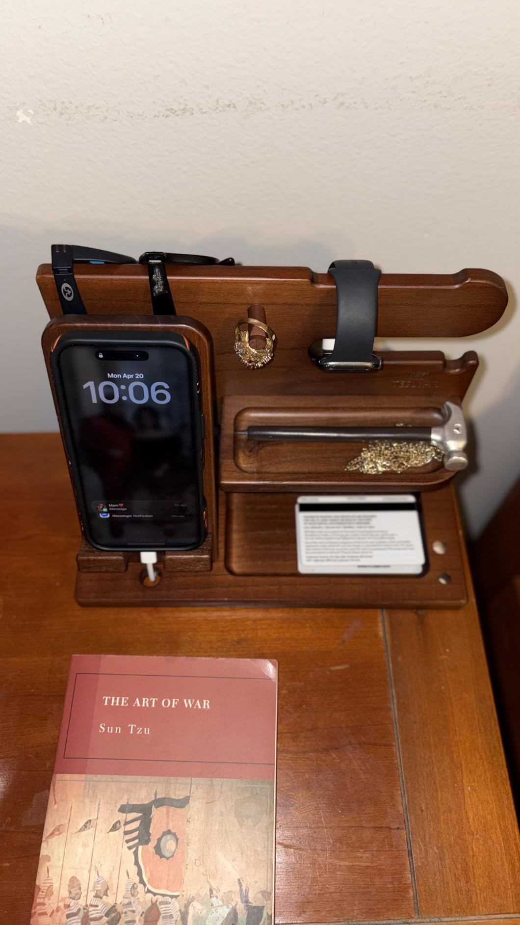 TESLYAR Wood Phone Docking Station for Men - Desk or Nightstand Organizer - Birthday Gifts for Husband, Dad customer photo 1