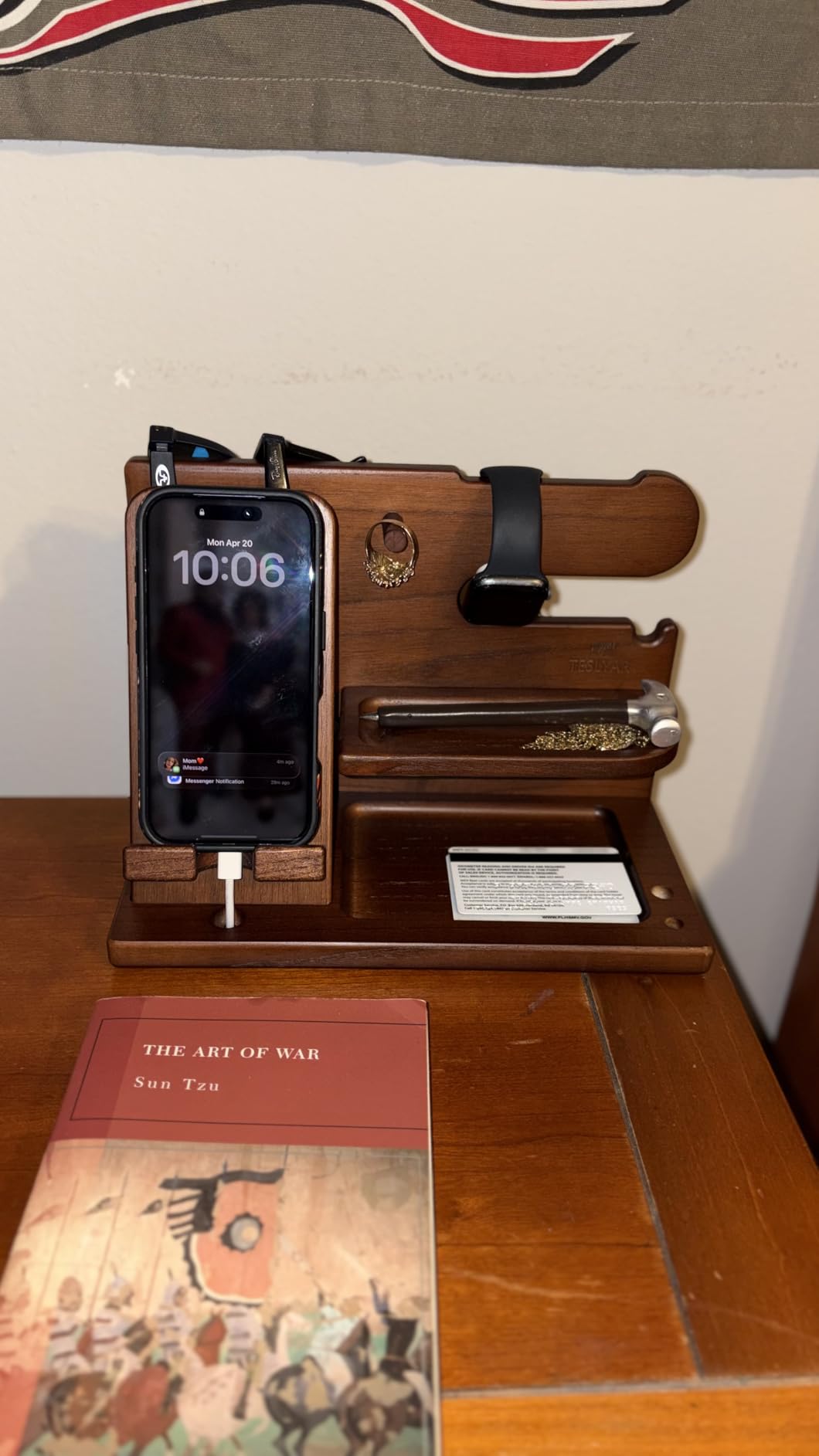 TESLYAR Wood Phone Docking Station for Men - Desk or Nightstand Organizer - Birthday Gifts for Husband, Dad customer photo 2