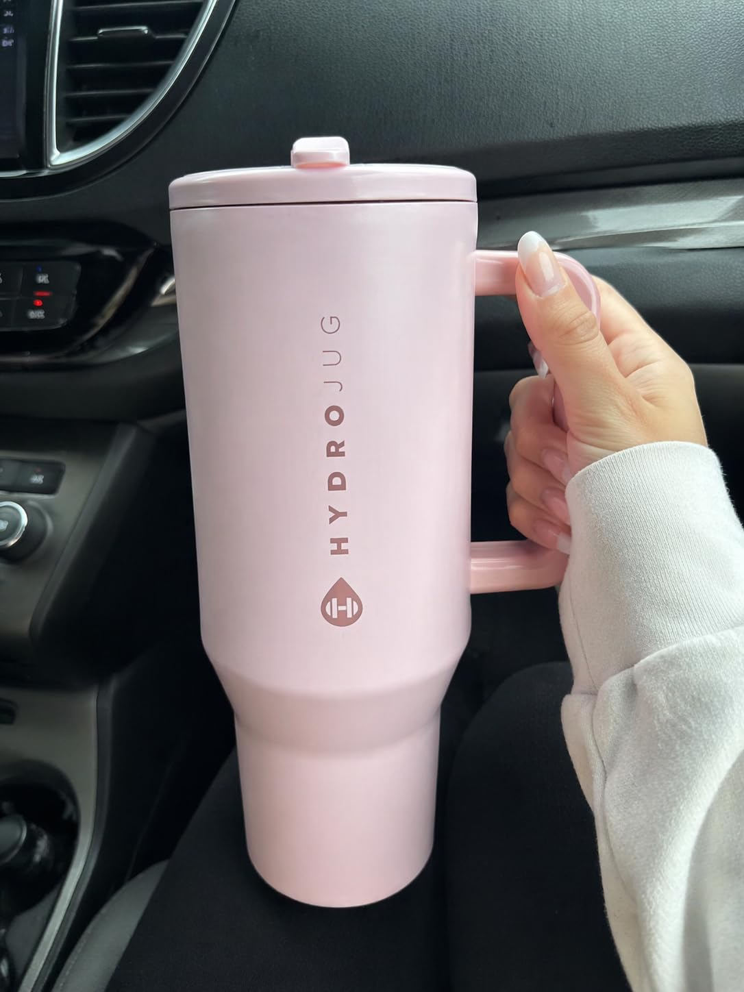HydroJug Traveler - 40 oz Water Bottle with Handle & Flip Straw - Fits in Cup Holder, Leak Resistant Tumbler-Reusable Insulated Stainless Steel & Rubber Base - Gifts for Women & Men, Cream customer photo 2