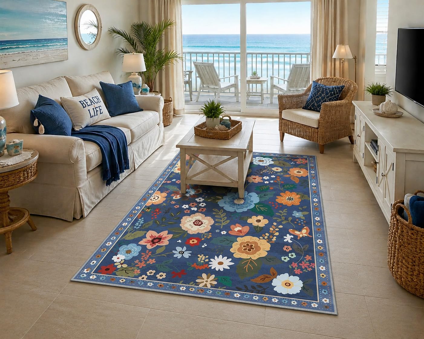 RELEANY Floral 5x7 Area Rugs Washable Print Boho Cute Carpet Non Slip Flower Low Pile for Living Room Bedroom Kitchen Office Farmhouse - Black customer photo 1