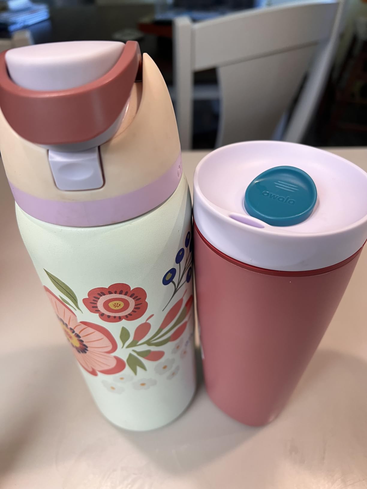 Owala SmoothSip Slider Insulated Stainless Steel Coffee Tumbler, Reusable Iced Coffee Cup, Hot Coffee Travel Mug, BPA Free 12 oz, Pink (Pucker Up) customer photo 1