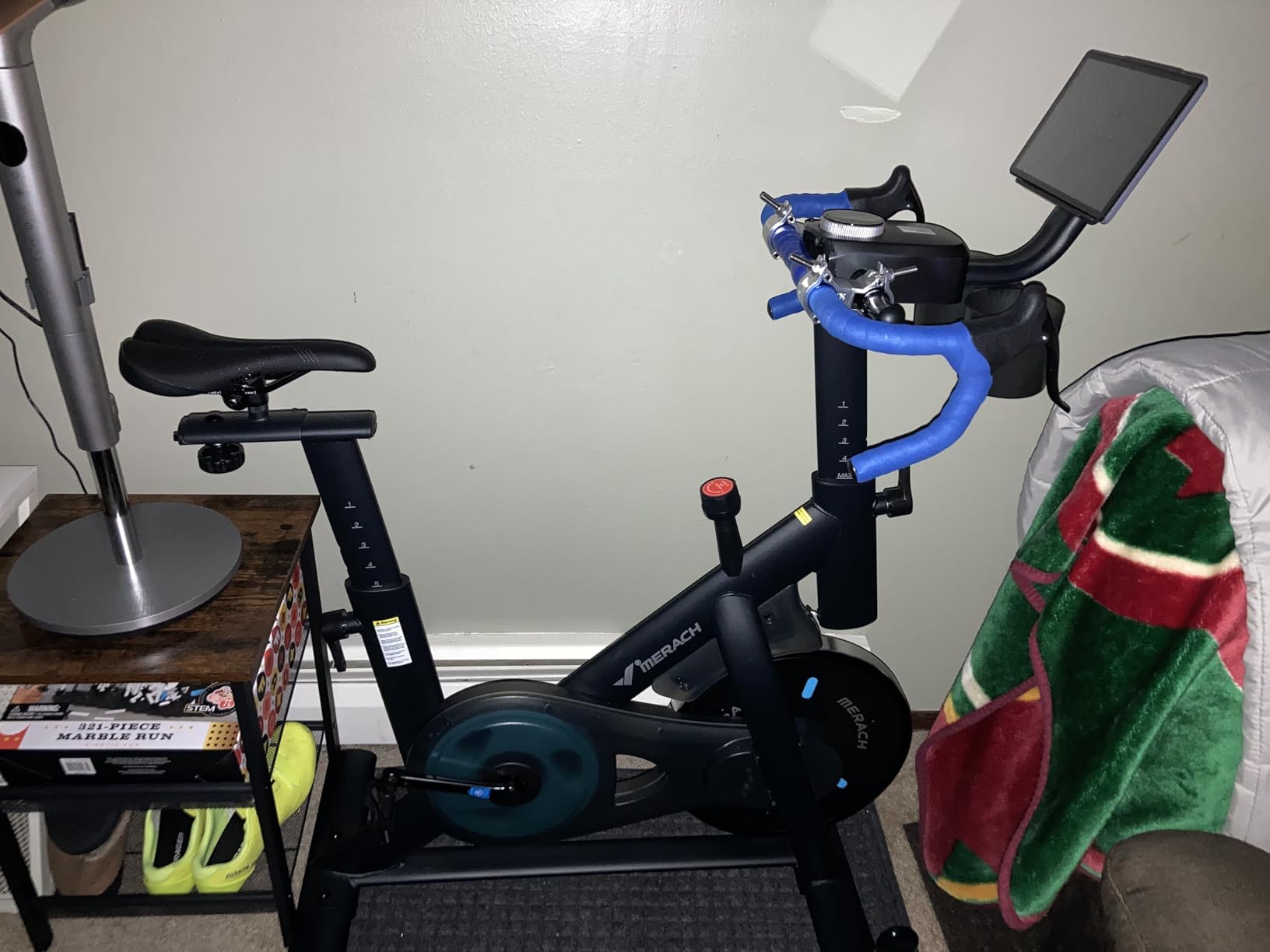 Merach Exercise Bike, Magnetic Friction Stationary Bike with Brake Pad and Exclusive App, Low Noise Indoor Cycling Bike with 300lbs Weight Capacity, Tablet Mount and Fitness Courses for Weight Loss customer photo 2
