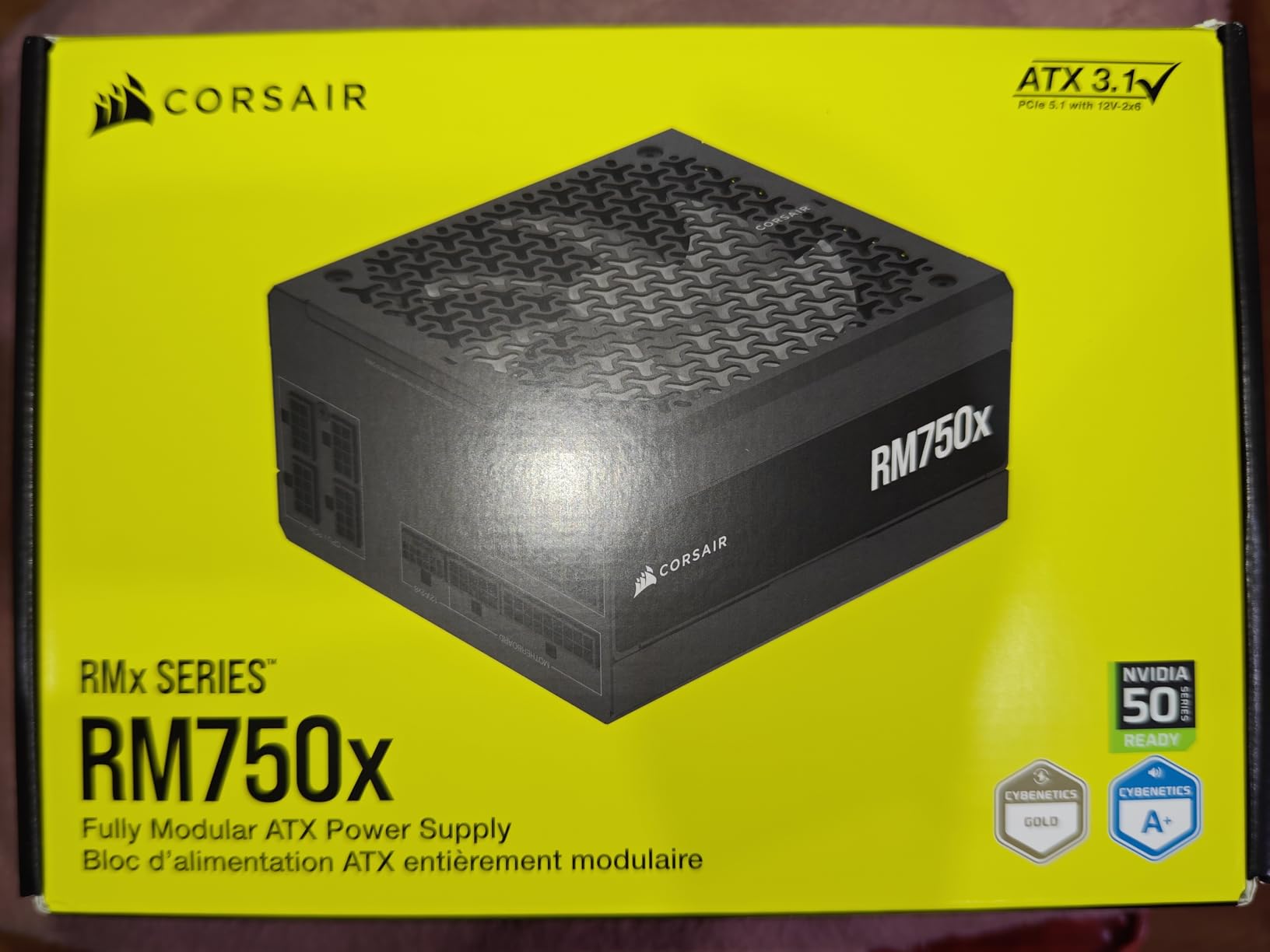 CORSAIR RM750x Fully Modular Low-Noise ATX Power Supply - ATX 3.1 Compliant - PCIe 5.1 Support - Cybenetics Gold Efficiency - Native 12V-2x6 Connector - Black customer photo 1