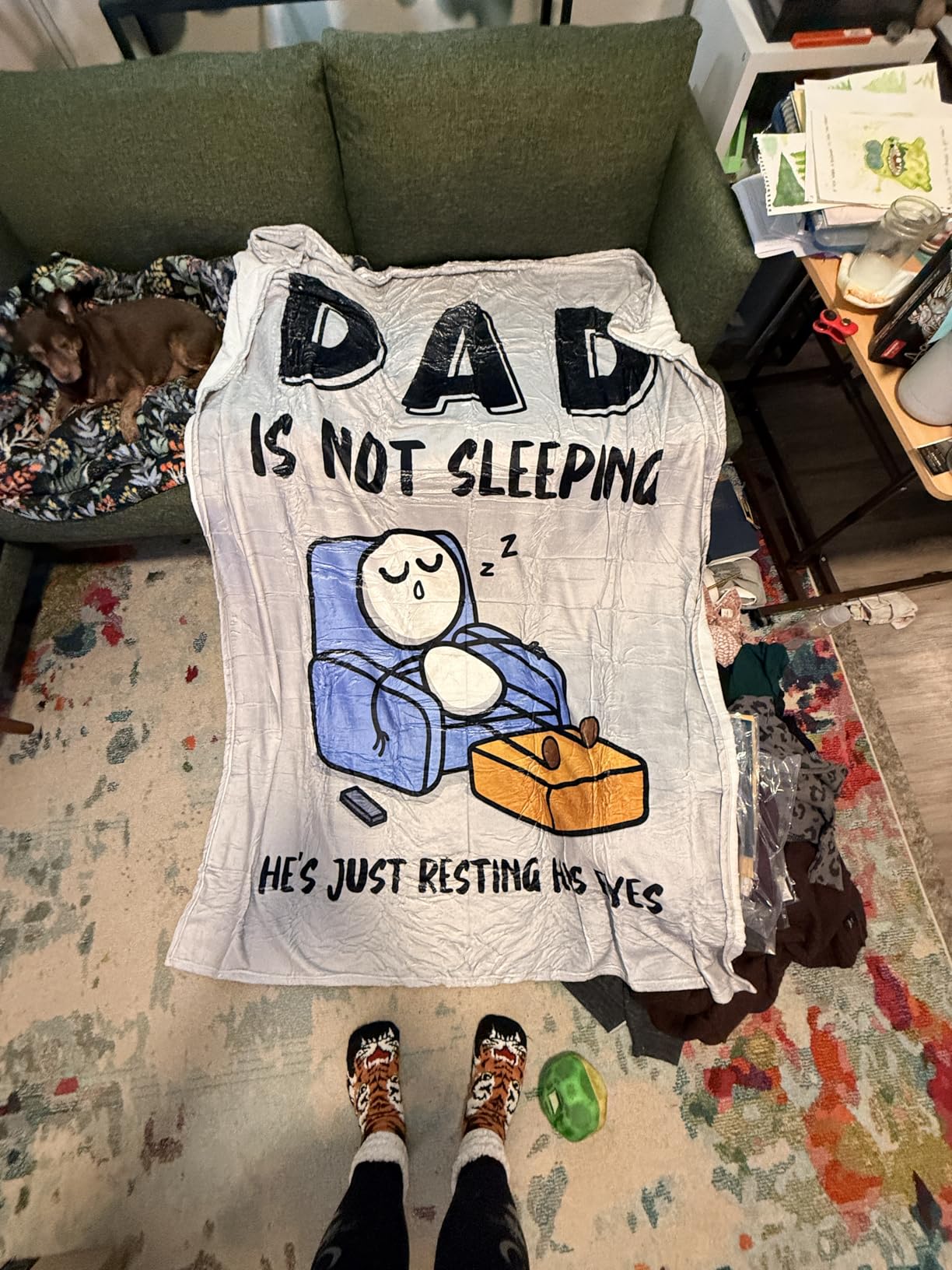 Funny Fathers Day Birthday Gift for Dad Husband, Dad is Not Sleeping Blanket, Super Soft Throws Blanket customer photo 1