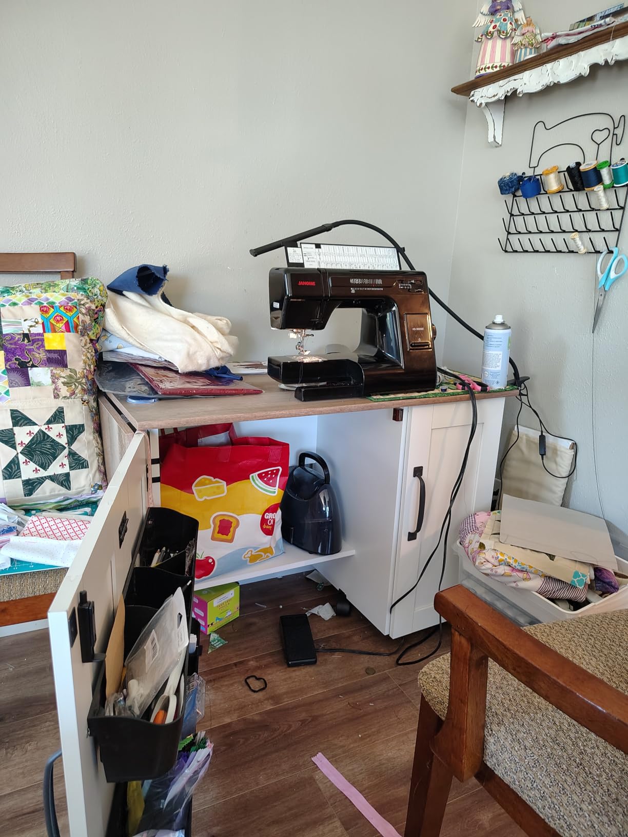 Sauder Folding SewingTable & Craft Cart Storage Cabinet, in Soft White customer photo 1