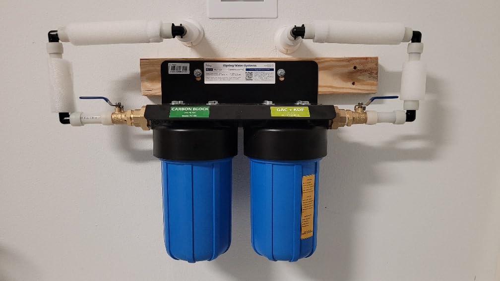 iSpring WGB21B 2-Stage Whole House Water Filtration System, 50000 Gallons | SGS-Tested CTO Filter, Reduces up to 99% Chlorine, Bad Taste, and Odor, 1