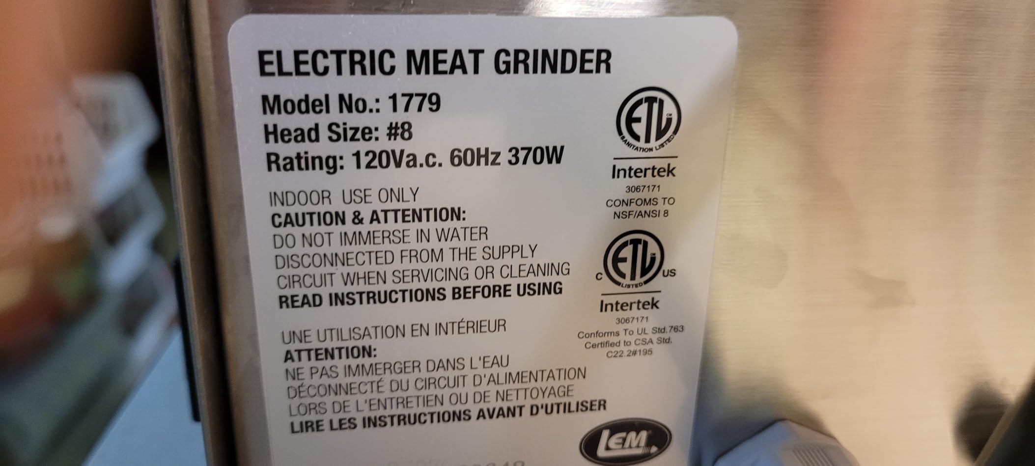 LEM Products BigBite #8 Meat Grinder, 0.5 HP Commercial-Quality Stainless Steel Electric Meat Grinder for Home Use, Heavy-Duty Food Processor for Grinding, Sausage Stuffing, Cooking customer photo 2