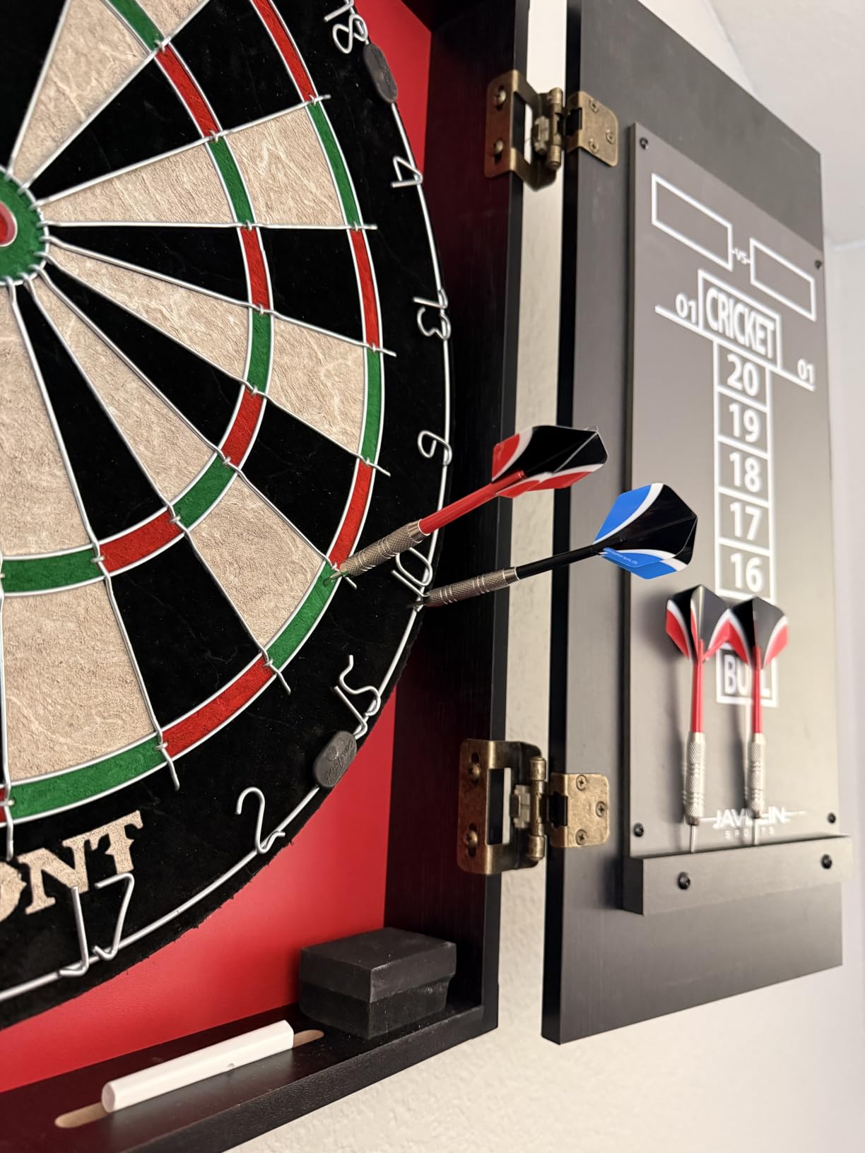 EastPoint Belmont Dart Board Cabinet, 6 Steel Tip Darts, Game Room Decor | Official Size, Self-Healing Sisal, Staple-Free Bullseye, Built-In Scoring & Storage, Man Cave Decor, For Family Game Nights customer photo 1