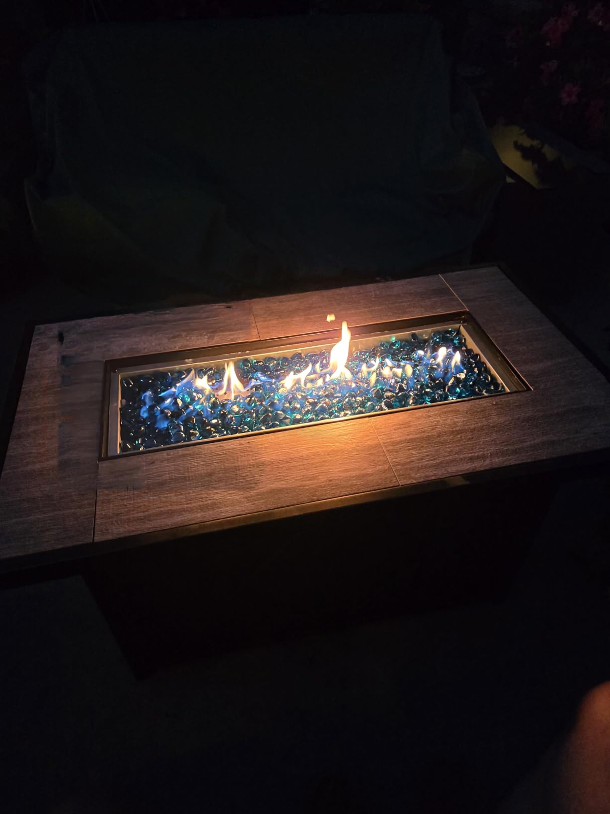 42 inch Propane Fire Pit Patio Outdoor Fire Pit Table Large Rectangular | Propane Fire Pit with Lid and Glass Rock for Patio, Backyard, Garden, Black customer photo 1