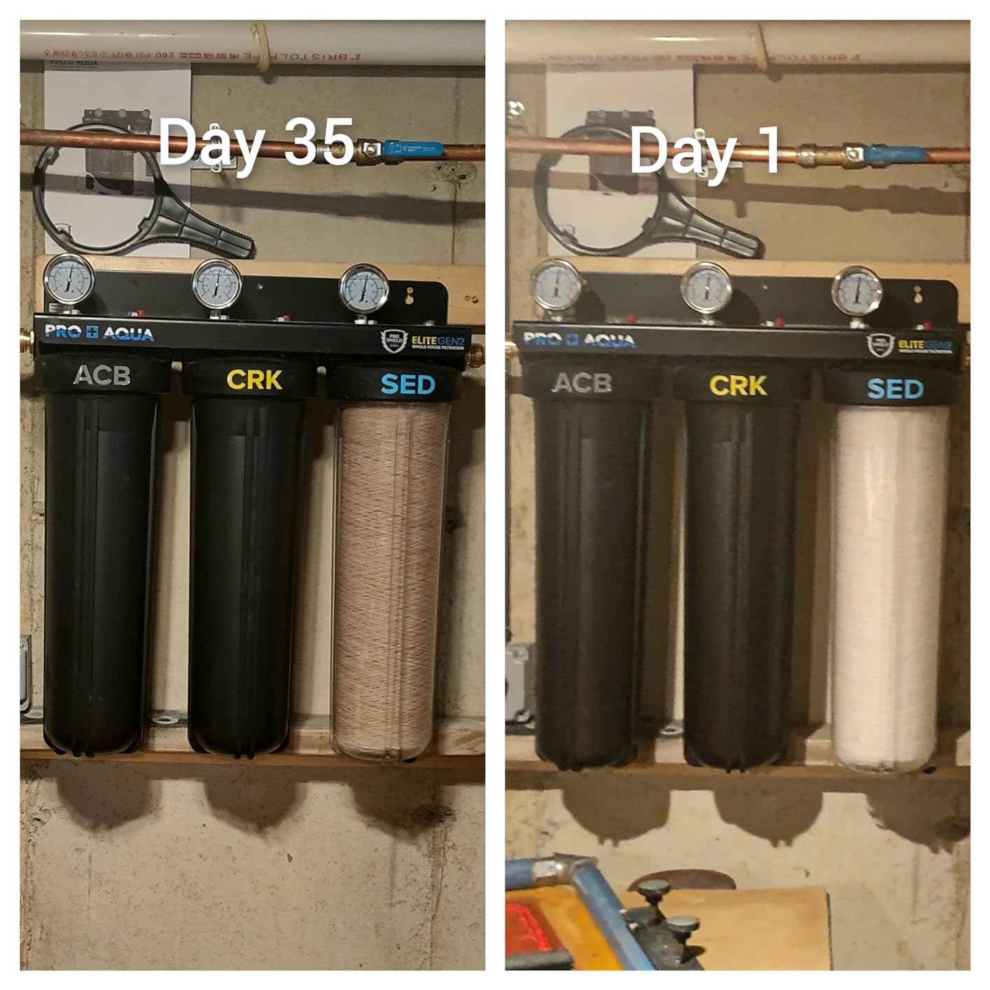 PRO+AQUA Elite Series GEN2 PRO-100-E 3-Stage Whole House Water Filtration System for City & Well Water with Pressure Gauges | Reduces Contaminants, Sediment, Chemicals, Heavy Metals, with 1