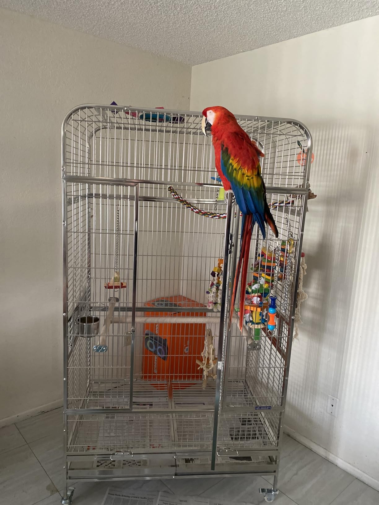 Prevue Pet Products Imperial Extra Large Stainless Steel Bird Cage | Big Birdcage Ideal for Parrots, Cockatoos, Macaws, Included Perch and Cups, Durable Cage with Wheels customer photo 1