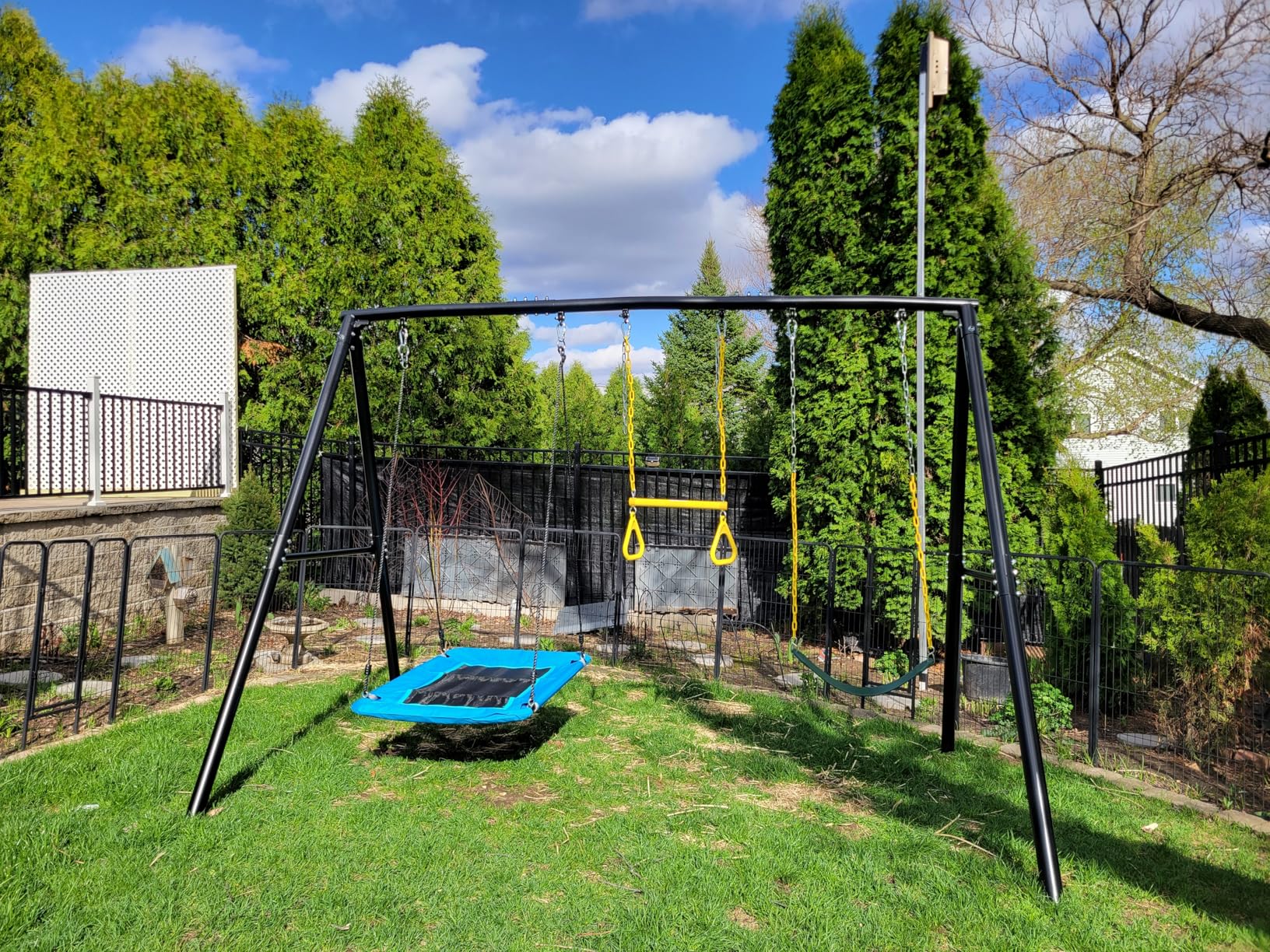 Hapfan 600lb Heavy Duty Swing Set for Outdoor Backyard with 3 Swings Black - 60mm Metal Pipe, Platform Swing + 2 Belt Swings, for Kids from Toddler to Teens, ASTM Tested, CPSC Safety Compliant customer photo 1