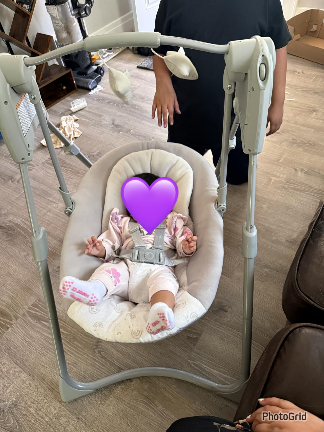 Graco Slim Spaces Compact Baby Swing, Space Saving Portable Bay Swing with Height Adjustable Legs & Soft Toys, Reign customer photo 1