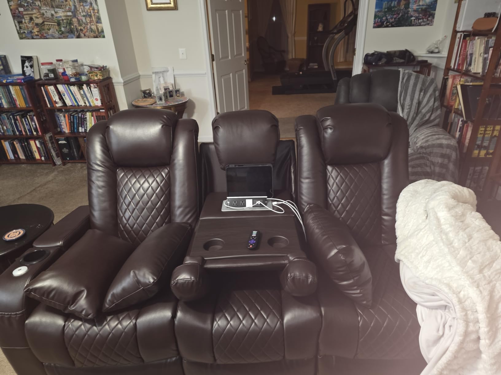 Airadlis Dual Power Home Theater Seating with 7-Color LED, Zero Gravity Recliner Sofa, USB and Type-C Charging, Swivel Tray (Black, Row of 3) customer photo 1