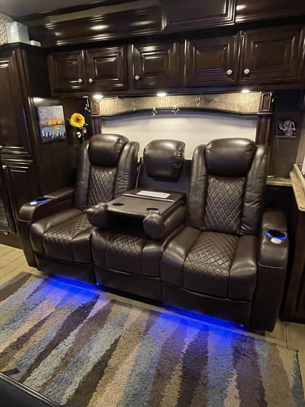 Airadlis Dual Power Home Theater Seating with 7-Color LED, Zero Gravity Recliner Sofa, USB and Type-C Charging, Swivel Tray (Black, Row of 3) customer photo 2