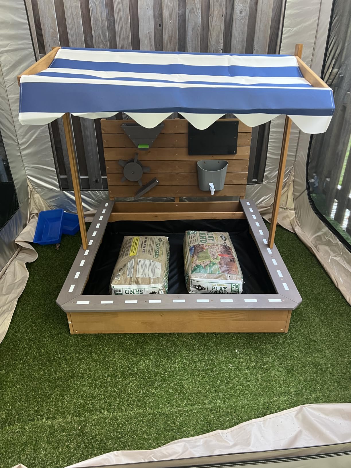 Kids Large Wooden SandBoxes with Roof, Pipleo Outdoor Sand Box Play w/Canopy for Backyard Garden Beach, Sand Pit for Beach Patio Outdoor, [Adjustable Cover & Funnel & Drawing Board] - Brown Oak customer photo 2