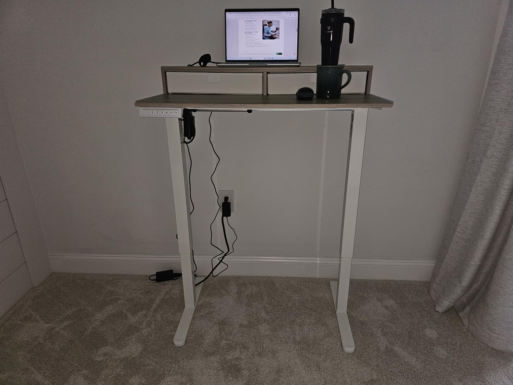 HUANUO 48″ x 24″ Electric Standing Desk with 2 Drawers, C-Clamp Mount Compatible, Height Adjustable Computer Desk, Home Office Stand Up Desk with 4 Preset Heights & 2 Hooks, Black customer photo 2