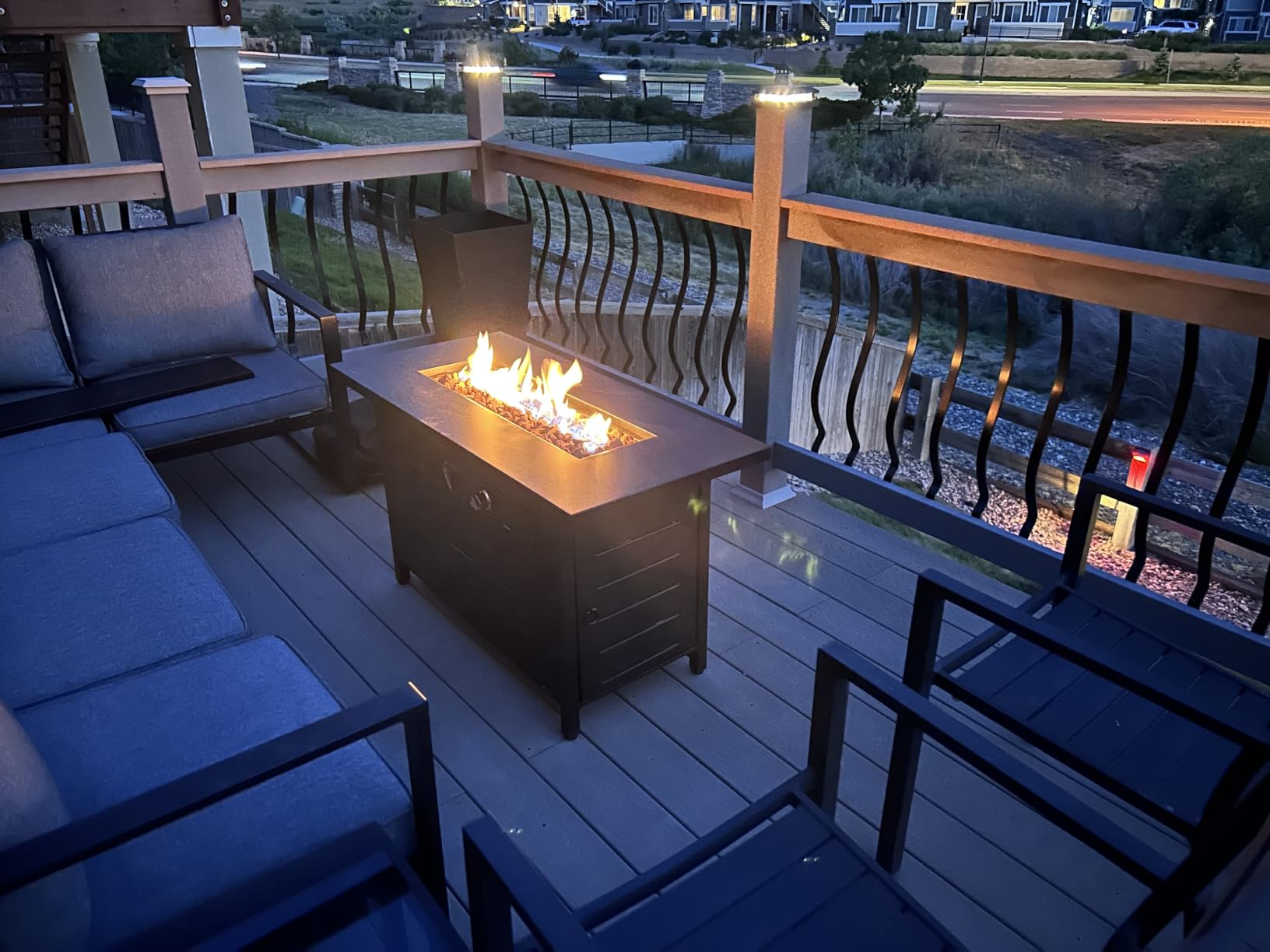 Ciays 42 Inch Gas Fire Pit Table, 60,000 BTU Propane Pits for Outside with Steel Lid and Lava Rock, 2 in 1 Firepit Table Gatherings Parties on Patio Deck Garden Backyard, Black customer photo 2