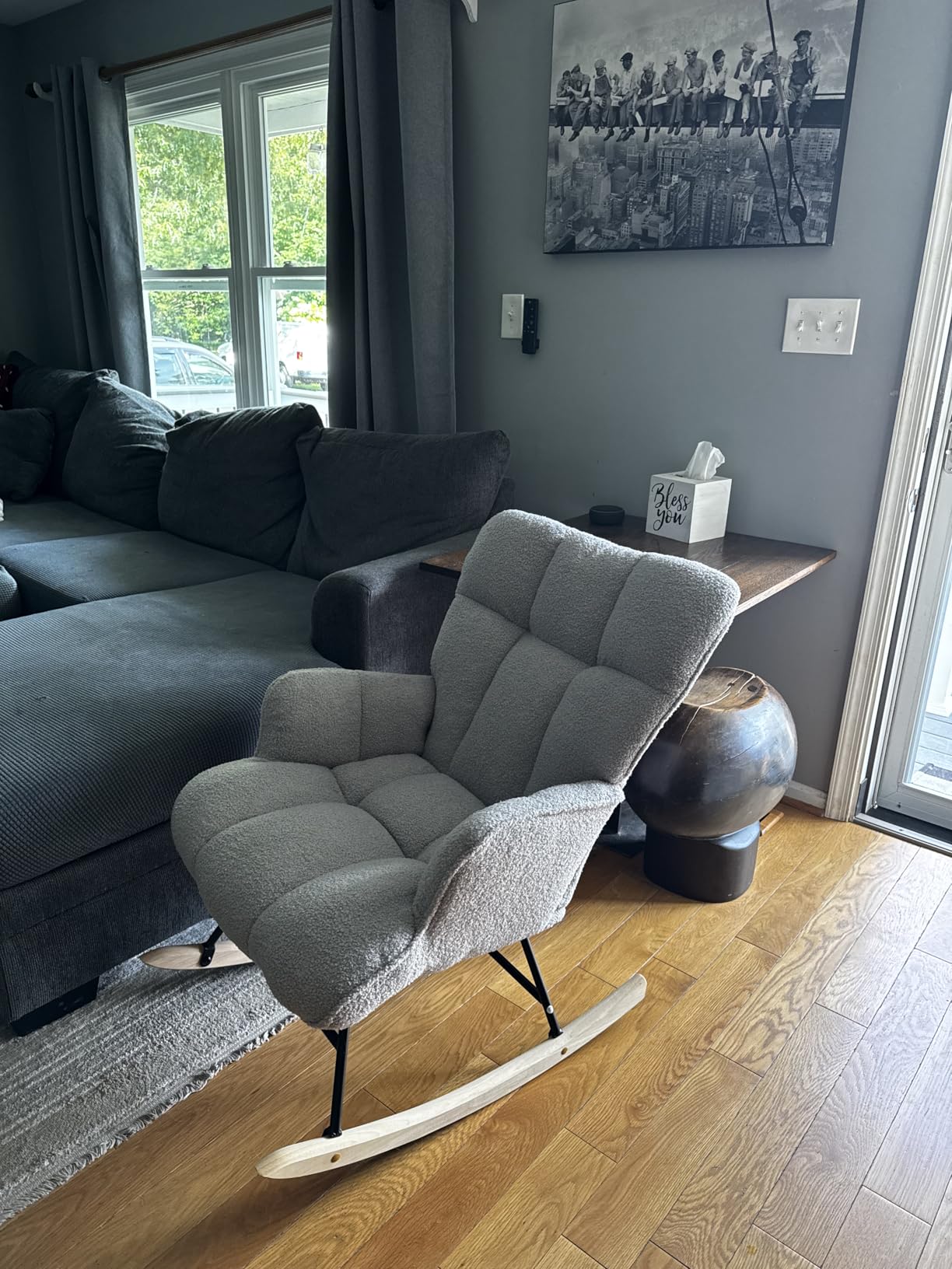 SAETSFEG Rocking Chair Nursery Teddy Upholstered Glider Rocker Rocking Accent Chair Padded Seat with High Backrest Armchair Comfy Side Chair for Living Room Bedroom Offices (Grey Teddy) customer photo 1