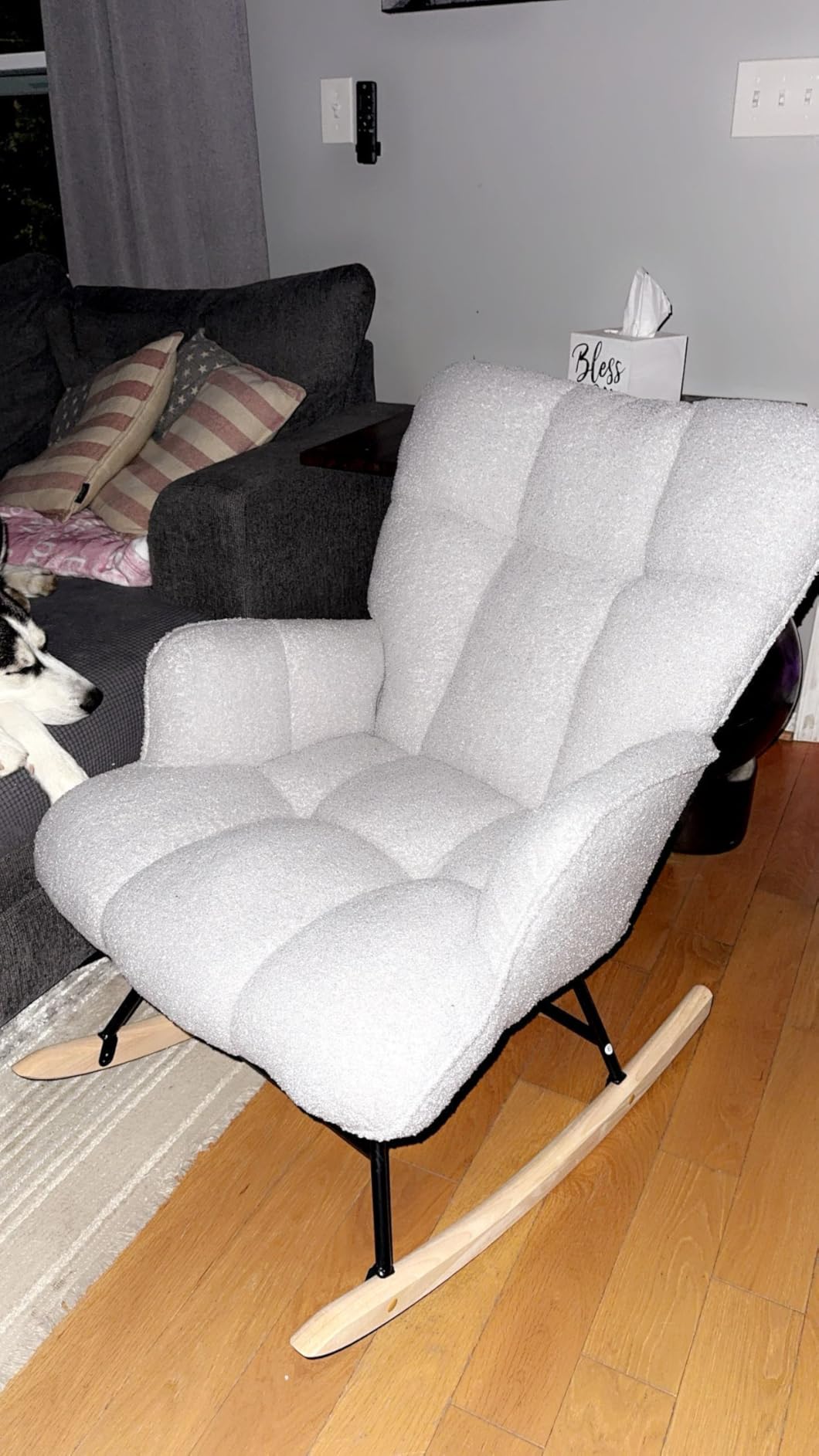 SAETSFEG Rocking Chair Nursery Teddy Upholstered Glider Rocker Rocking Accent Chair Padded Seat with High Backrest Armchair Comfy Side Chair for Living Room Bedroom Offices (Grey Teddy) customer photo 2