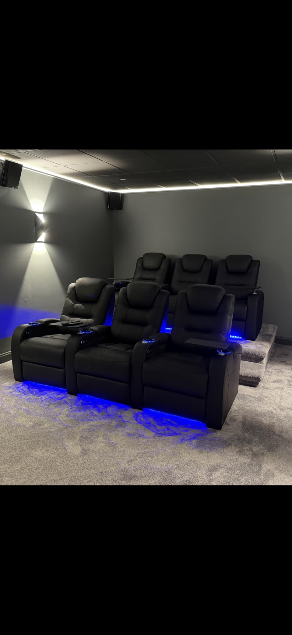 comfiroom Home Theater Seating, Top-Grain Leather Power Recliner Chair with Dual Power Electric Headrest and Tray Table (Black, Row of 1) customer photo 1