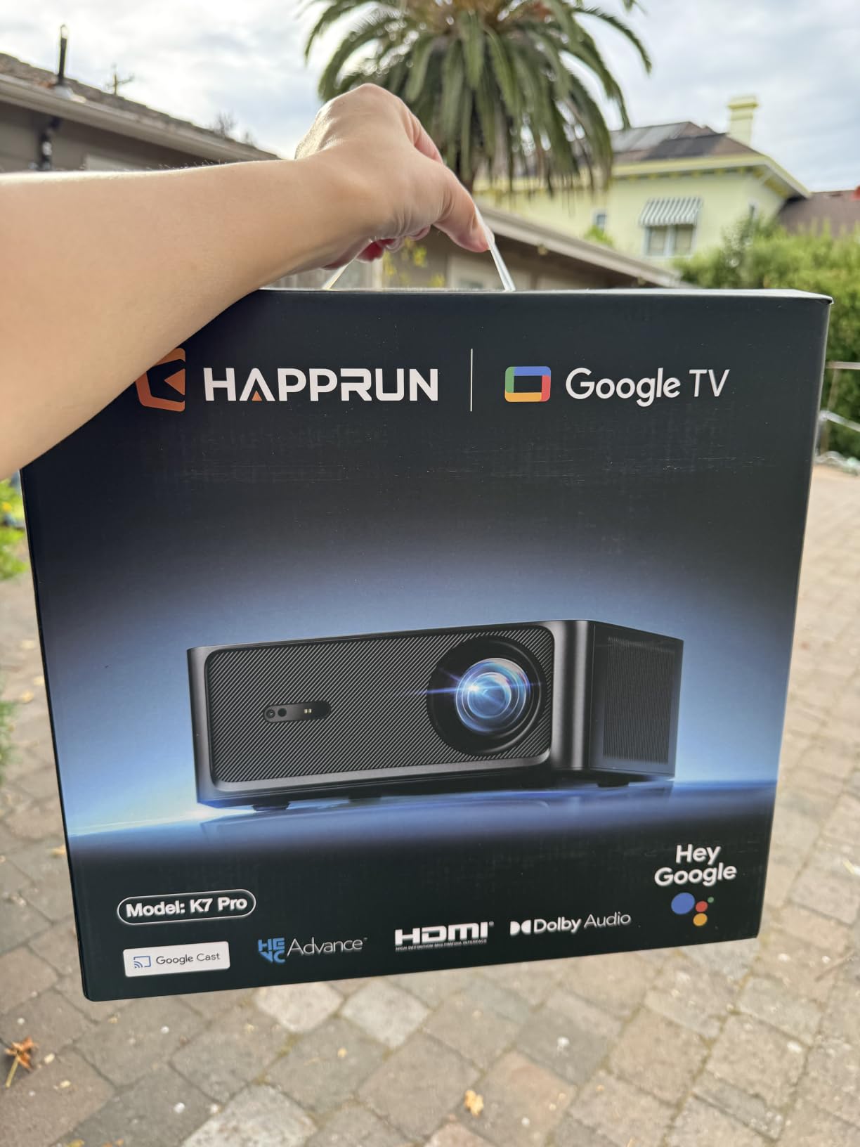 HAPPRUN 3000 ANSI Lumens Outdoor Projector with Official Google TV | 4K Supported, Dolby Audio, Auto Focus & Auto Keystone, 10K+ Apps, WiFi 6, Bluetooth, Indoor & Outdoor Movies customer photo 1
