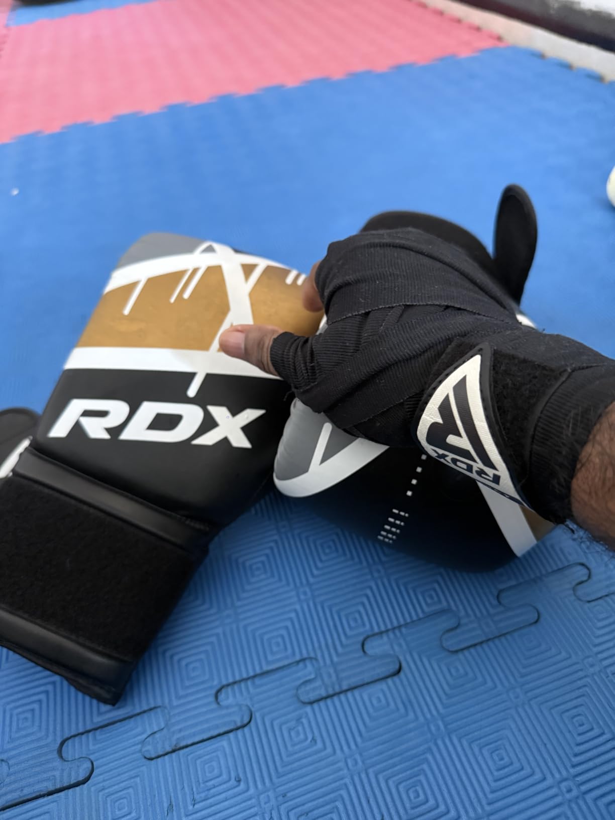 RDX Boxing Gloves EGO, Sparring Muay Thai Kickboxing MMA Heavy Training Mitts, Maya Hide Leather, Ventilated, Long Support, Punching Bag Workout Pads customer photo 2