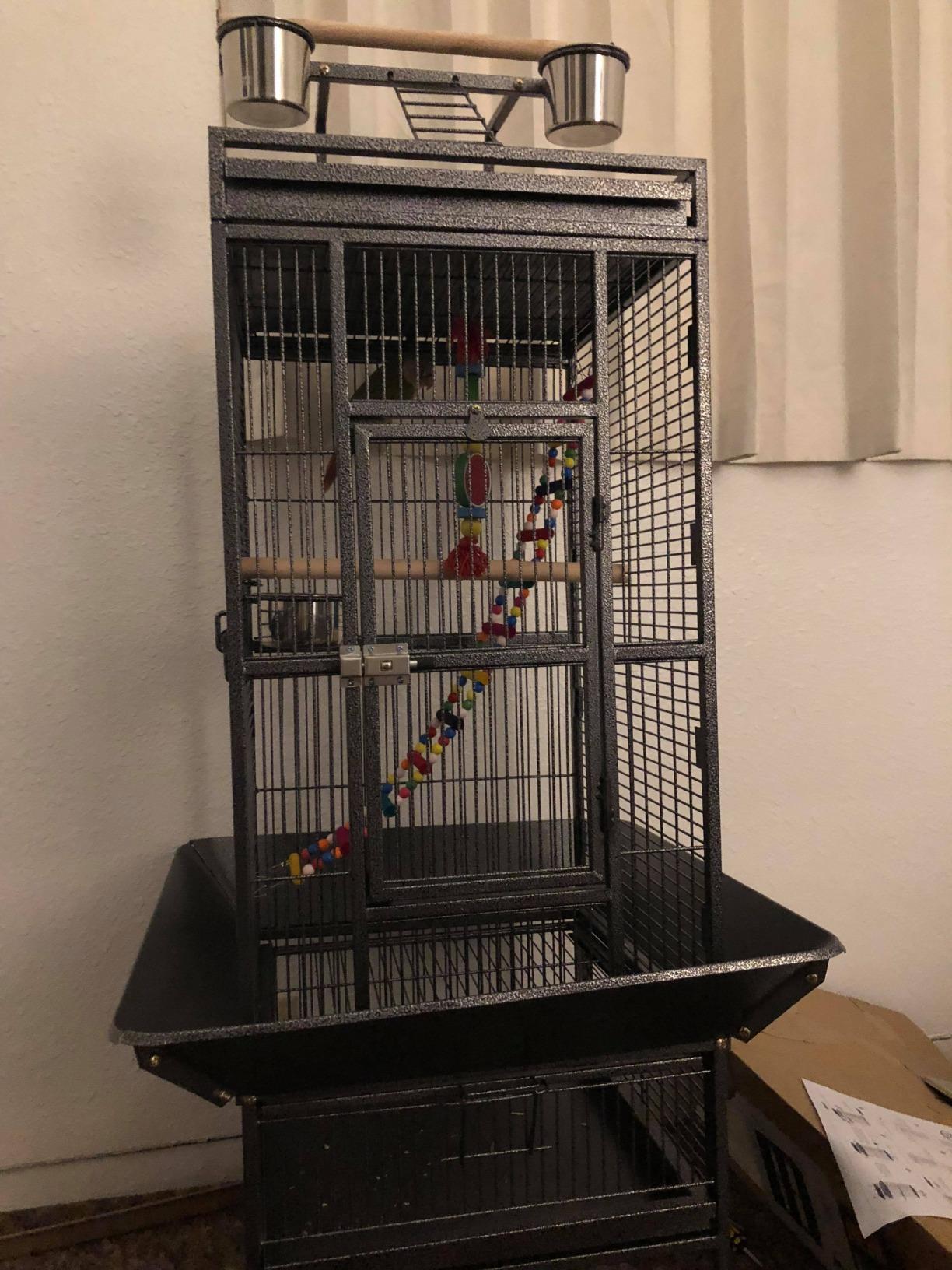 SUPER DEAL PRO 61-inch 2in1 Large Bird Cage with Rolling Stand Playtop Parrot Chinchilla Finch Cage Macaw Conure Cockatiel Cockatoo Pet House Wrought Iron Birdcage, Black customer photo 1