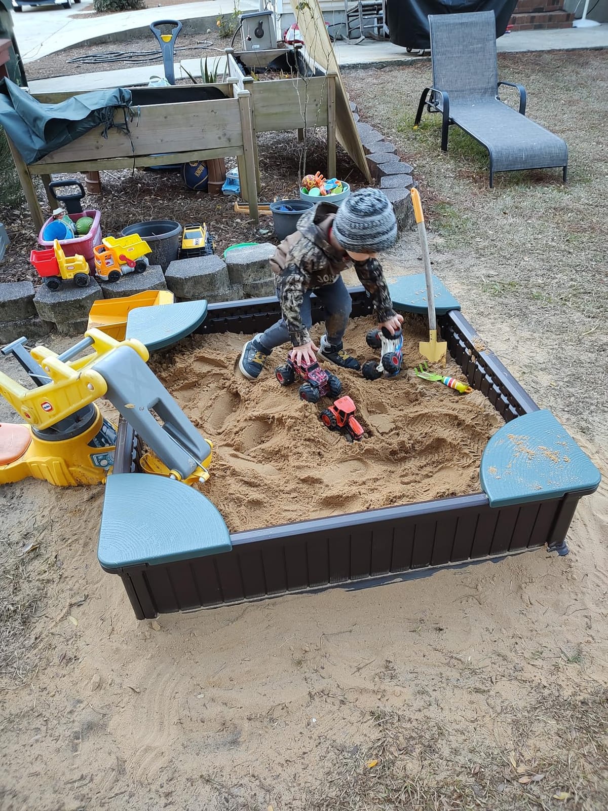 Badger Basket 2-in-1 Sandbox & Garden Planter with Cover - Brown/Green | 2-in-1 sandbox/planter; fitted cover & liner, weather-resistant wood-look build, spacious play area & easy assembly. customer photo 1