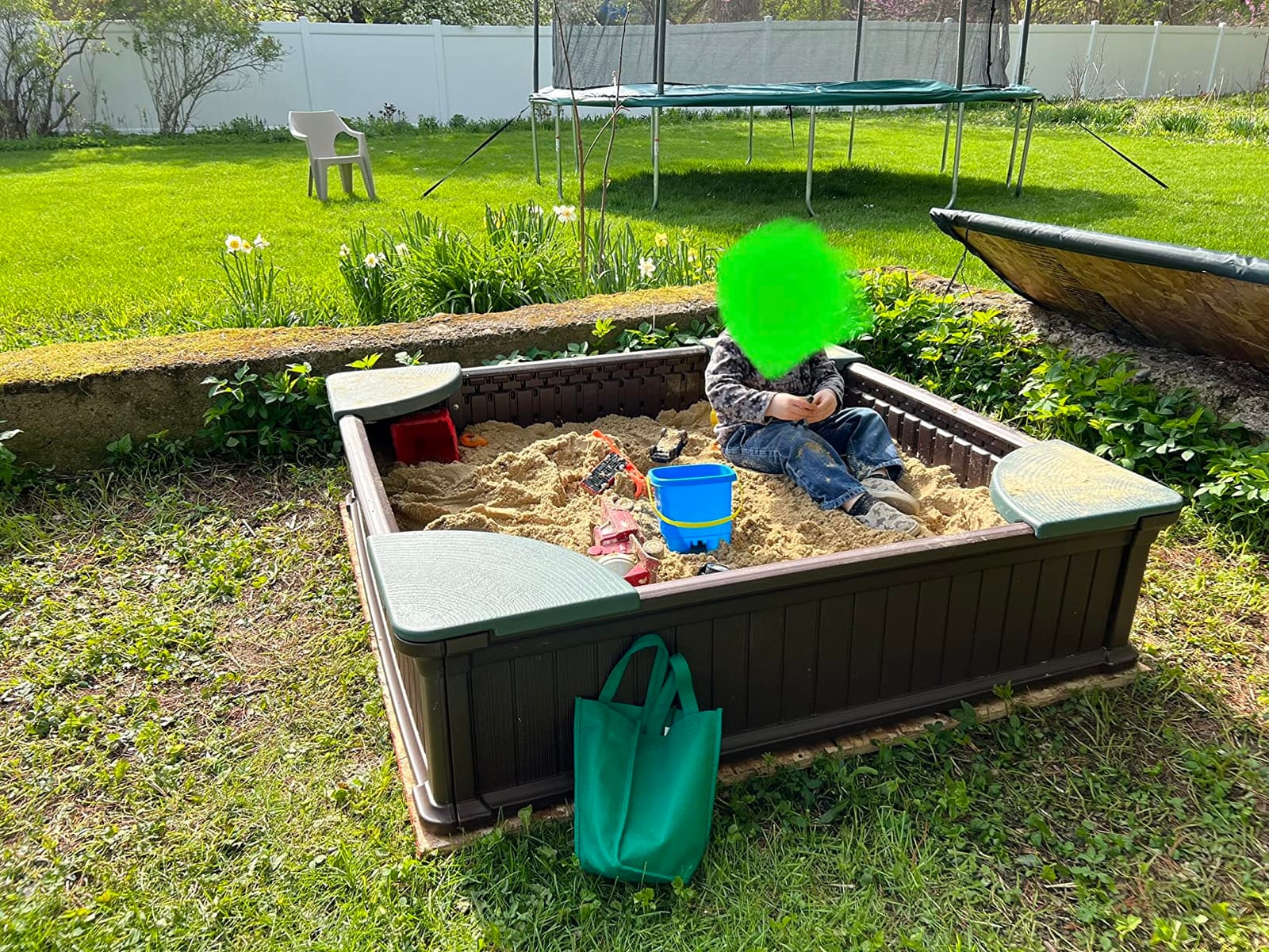 Badger Basket 2-in-1 Sandbox & Garden Planter with Cover - Brown/Green | 2-in-1 sandbox/planter; fitted cover & liner, weather-resistant wood-look build, spacious play area & easy assembly. customer photo 2