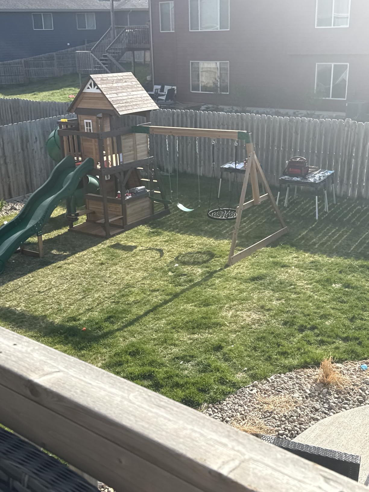 Backyard Discovery Cedar Cove Cedar Wood Swing Set with Spiral Tube Slide, Wave Slide, Clubhouse, Toy Grill, Snack Bar, Rock Wall, Belt Swings, Web Swing, Balcony, Chalkboard, Ladder, Outdoor Playset customer photo 1