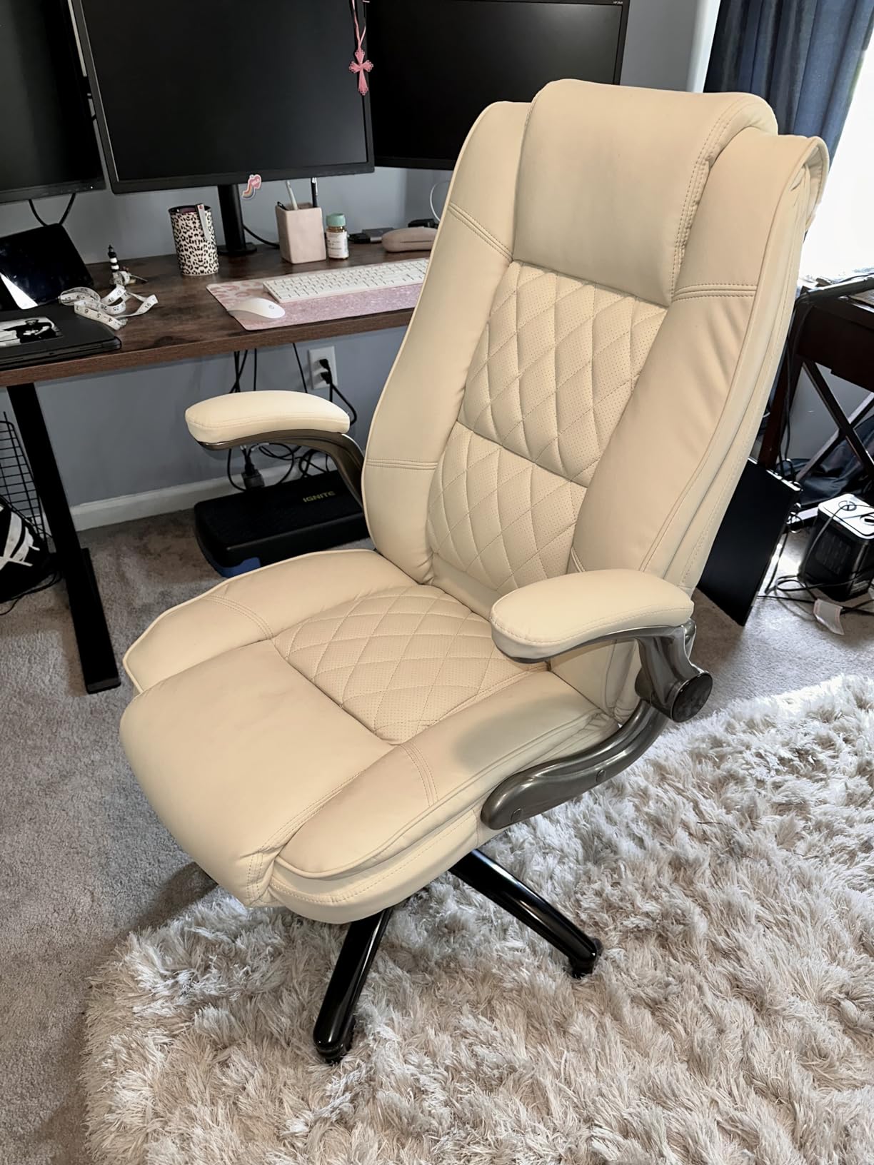 High Back Office Chair, Ergonomic Executive Computer Desk Chair | Flip Arms, Adjustable Built-in Lumbar Support, Thick Padded, Strong Metal Base, Quiet Wheels Work Chairs for Long Hours customer photo 2