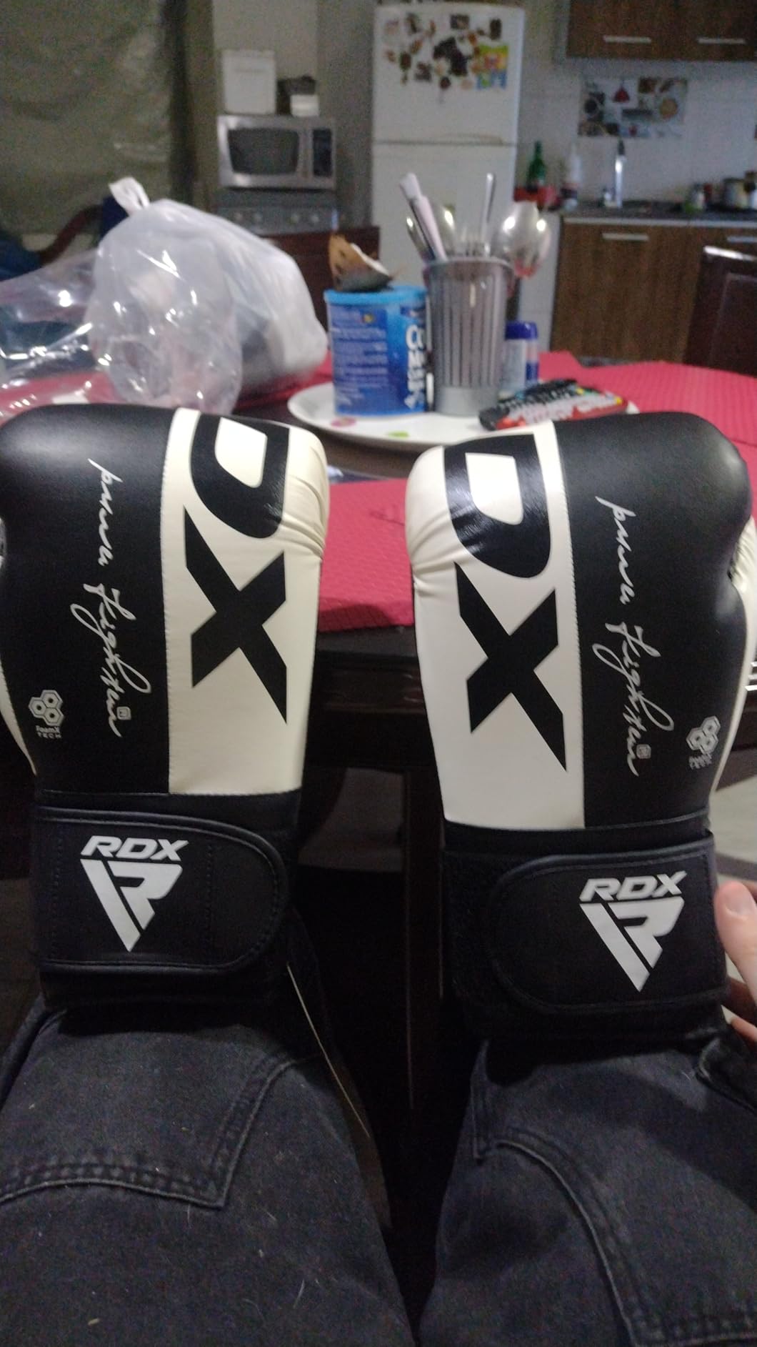 RDX Boxing Gloves, Maya Hide Leather Training Gloves for Muay Thai, Kickboxing, Sparring, Punch Bag, Punching Bag, Kickboxing Gloves, Martial Arts Training, Home Gym customer photo 2