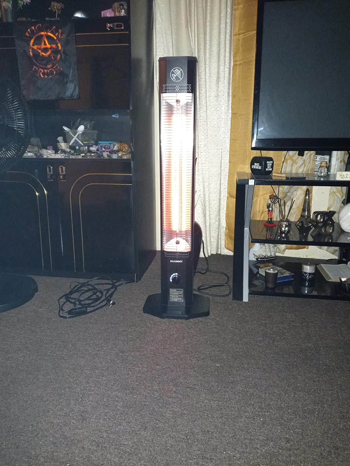 Outdoor Electric Patio Heater, Haimmy 42in Infrared Heater with Remote, 9 Heat Levels, 9H Timers, 1500W Instant Heating, Safety Lock, Tip-Over & Overheat Protection, IPX5 Waterproof Tower Space Heater customer photo 1