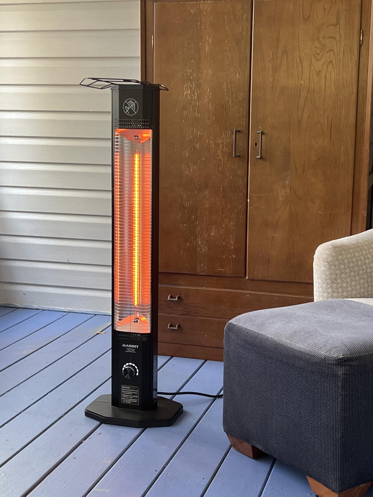 Outdoor Electric Patio Heater, Haimmy 42in Infrared Heater with Remote, 9 Heat Levels, 9H Timers, 1500W Instant Heating, Safety Lock, Tip-Over & Overheat Protection, IPX5 Waterproof Tower Space Heater customer photo 2