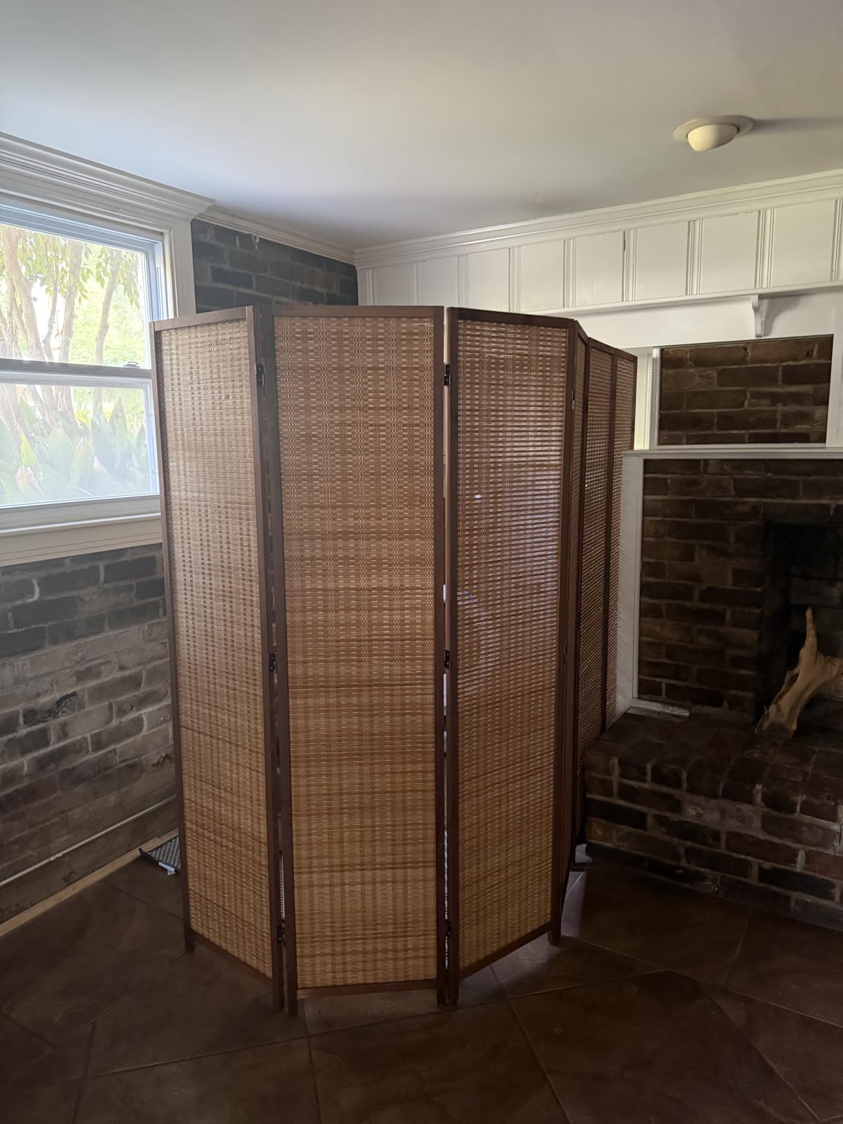 Furnnylane 6 Panel Bamboo Room Divider - 5.6 ft Tall Folding Privacy Screen for Room Separation, Natural Brown Freestanding Partition Wall for Home Office (67