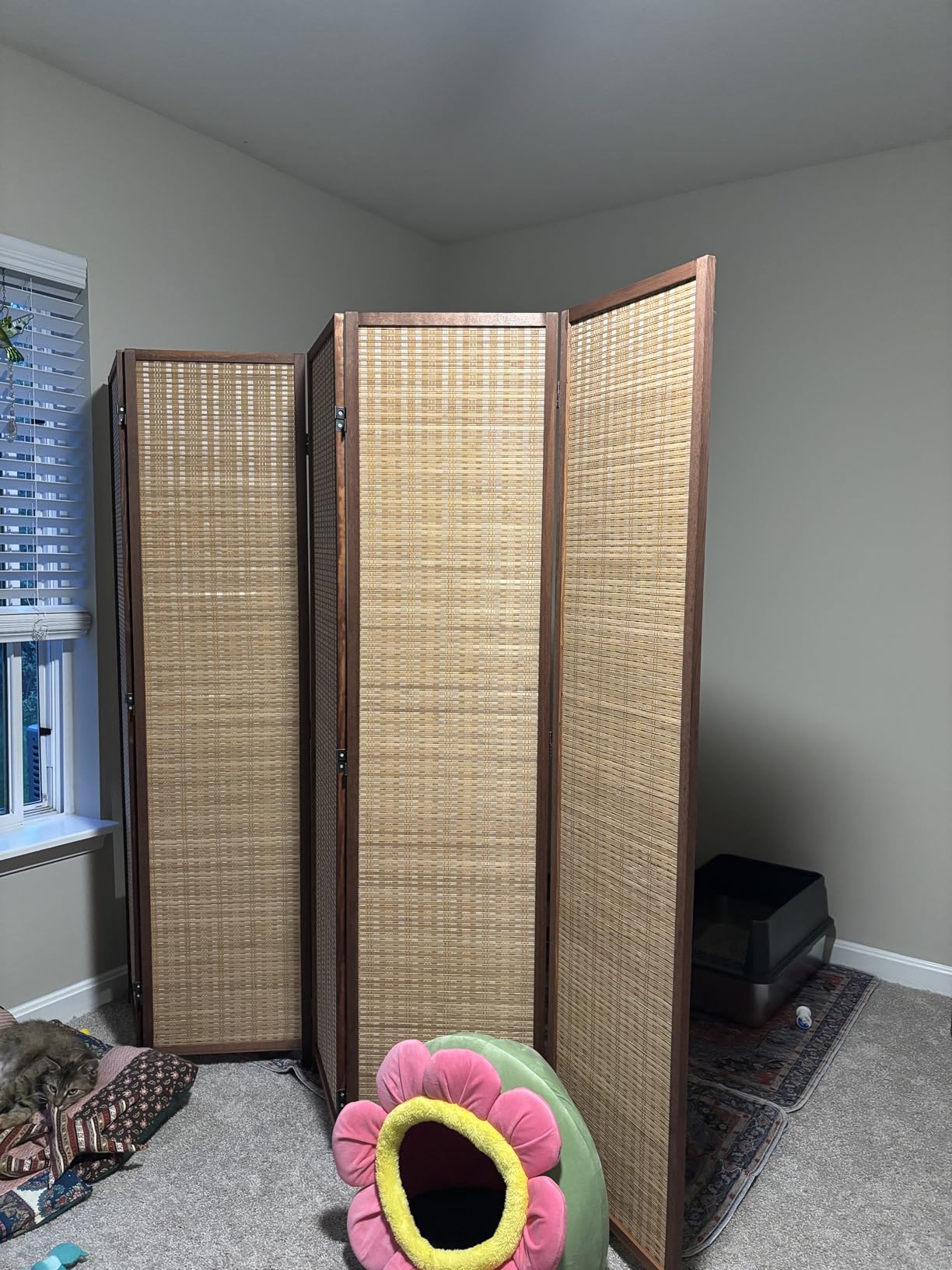 Furnnylane 6 Panel Bamboo Room Divider - 5.6 ft Tall Folding Privacy Screen for Room Separation, Natural Brown Freestanding Partition Wall for Home Office (67