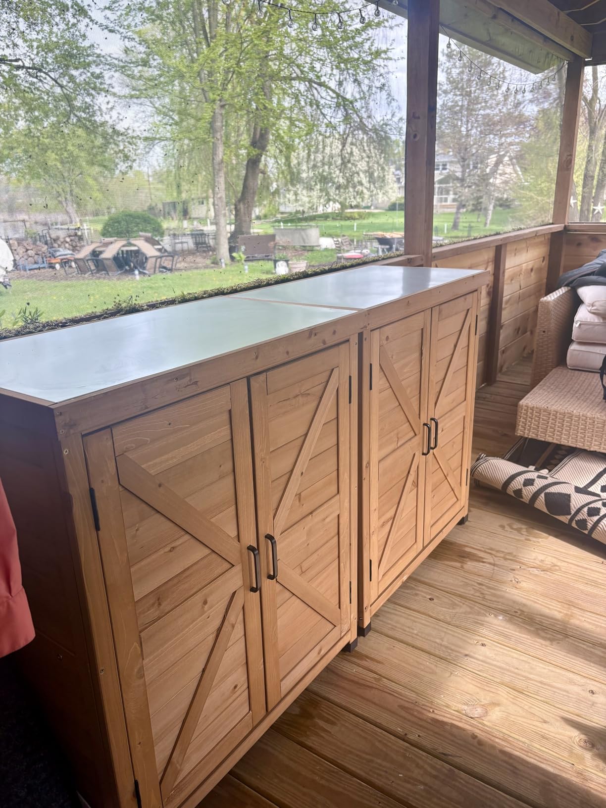 Outdoor Storage Cabinet & Potting Bench Table with Metal Top, Wooden Patio Furniture, Garden Workstation (Classic Grey, 36x31x17in) customer photo 2