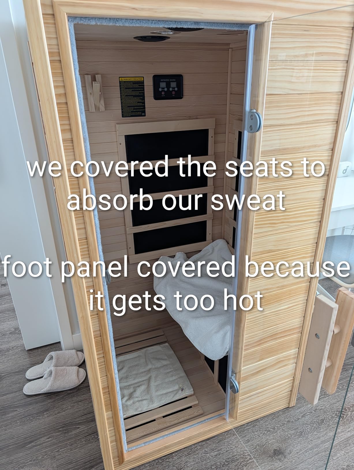 Homsido Infrared Home Sauna Room 1 Person Hemlock Wooden Indoor Dry Sauna, Low EMF 1200W/110V Heaters Panels, LCD Control Panel, 10 Minutes Pre-Warm up, Time and Temp Pre-Set, 1-Year Aftersale customer photo 1