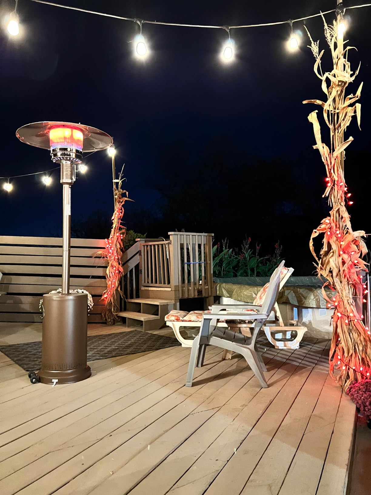 EAST OAK 50,000 BTU Patio Heater for Outdoor Use With Round Table Design, Double-Layer Stainless Steel Burner and Wheels, Outdoor Patio Heater for Home and Commercial, Bronze, 31.9