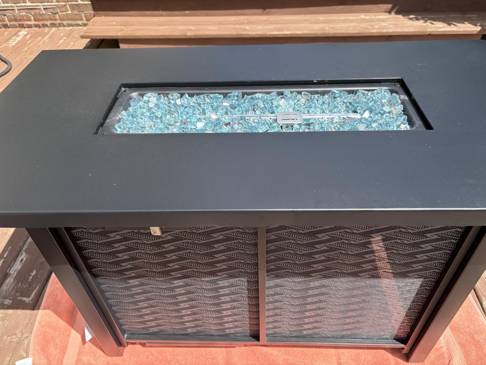 45 Inch Propane Fire Pit Table, 50,000 BTU Outdoor Gas Fire Pit for Patio & Backyard, 2-in-1 Firepit Dining Table with Glass Wind Guard, Blue Glass Rocks & Waterproof Cover customer photo 1