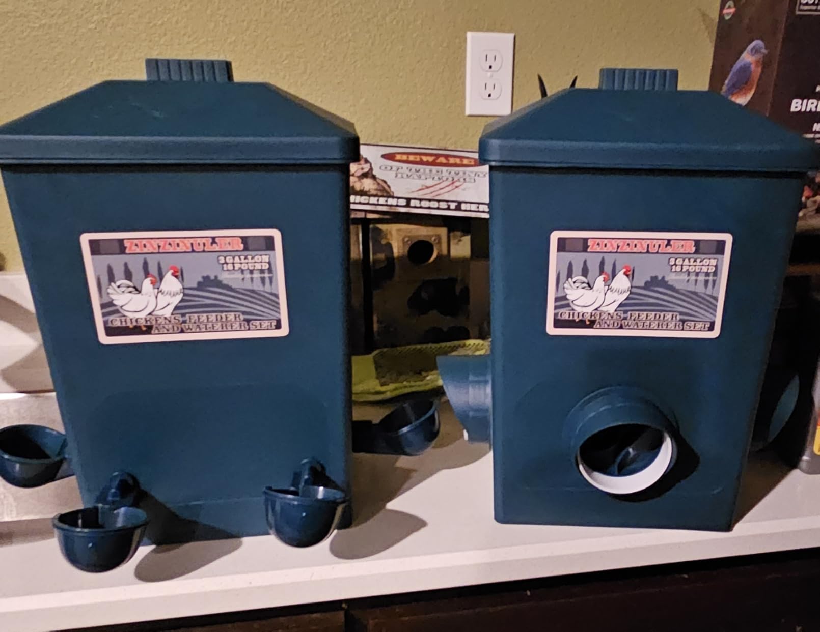 Automatic Port Chicken Feeder and Cup Waterer Set - Chicken Coop Accessories, No Waste Poultry Feeder, 3 Gallon/16 Pounds customer photo 2