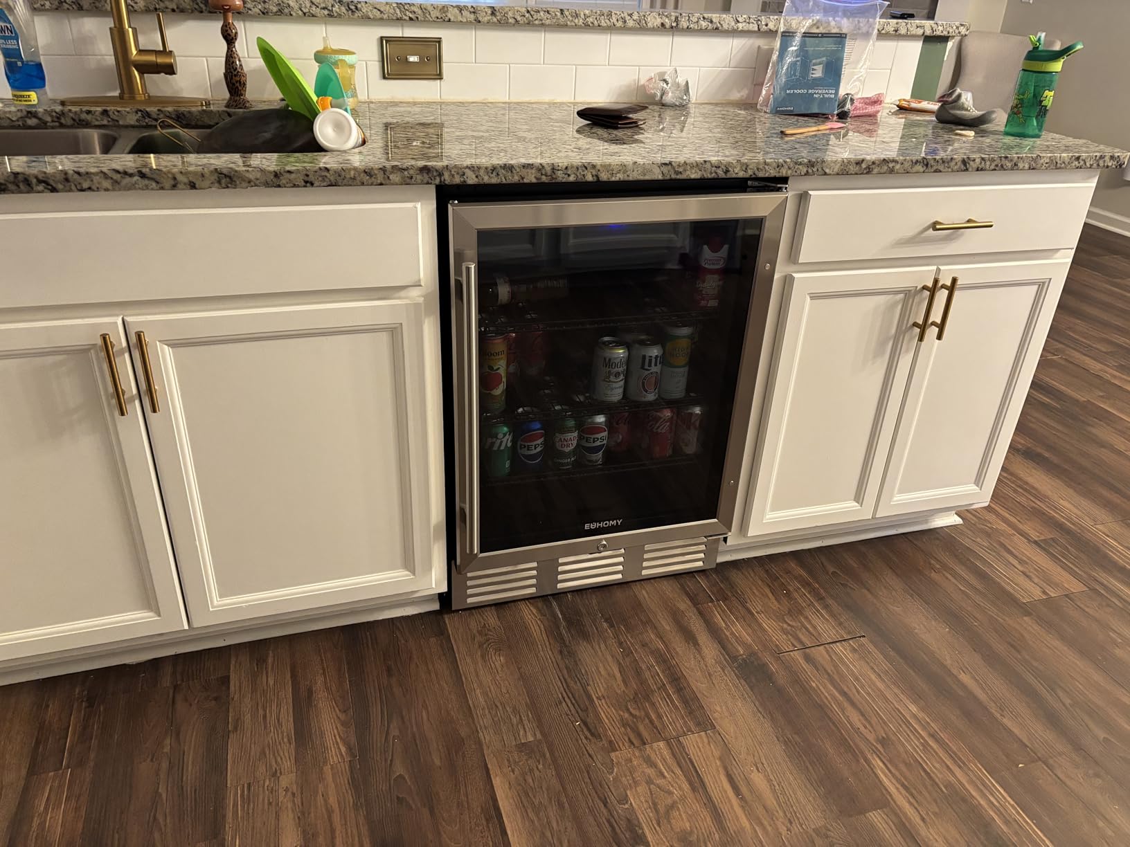 EUHOMY 24 Inch Beverage Refrigerator, 180 Can Under Counter Refrigerator | 37°F-65°F, Compressor Cooling, Built-in or Freestanding, Removable Shelves, Bar Office Kitchen Use, LED Light, Glass Door customer photo 2