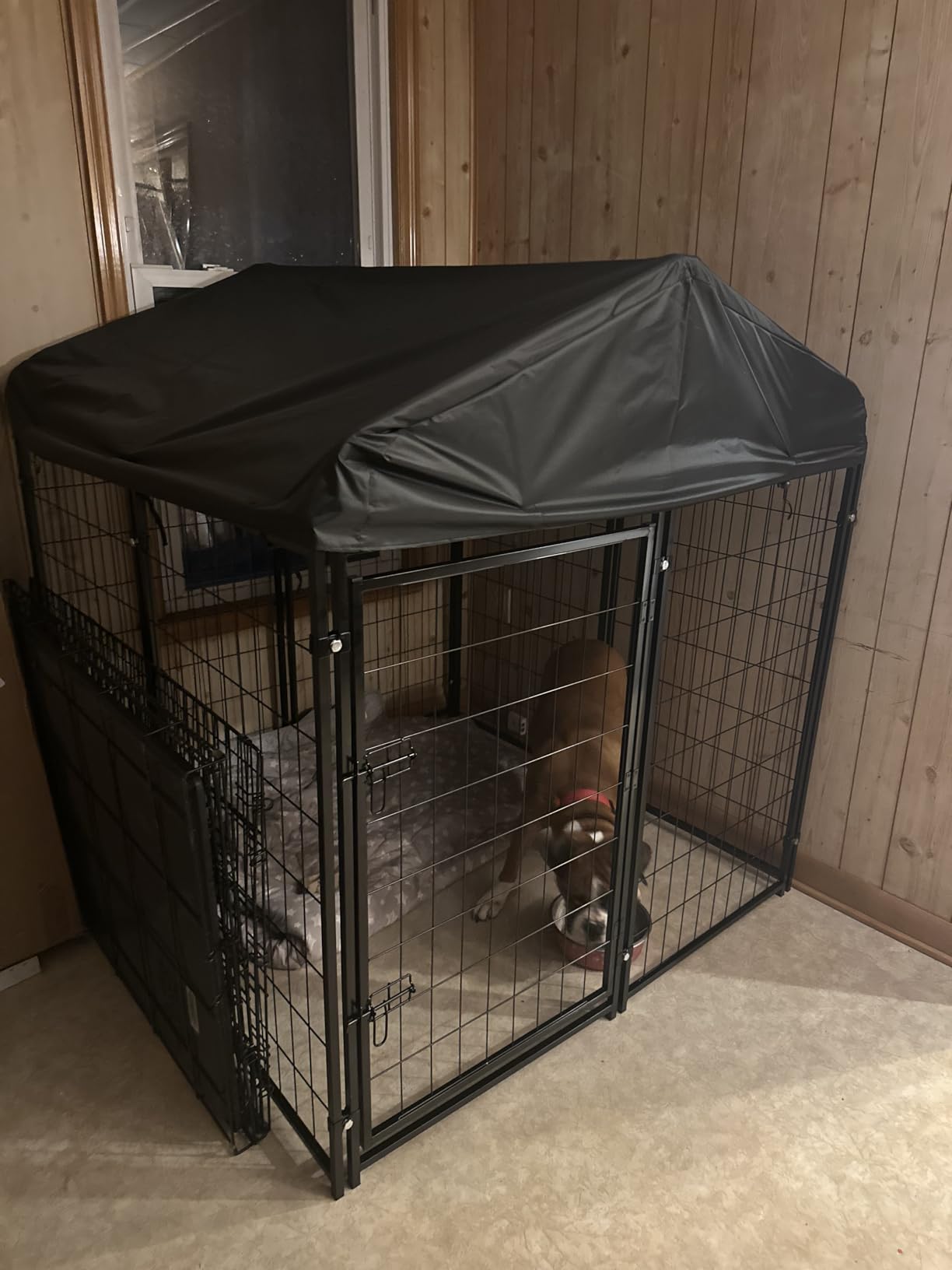 Dog Kennel Outside with Roof, 8'x6'x4' Outdoor Dog Kennel | Heavy-duty Welded Steel, UV-resistant Waterproof Roof, Dual Locks, Dog Crate Playpen with Ground Stake for Large Dogs customer photo 1