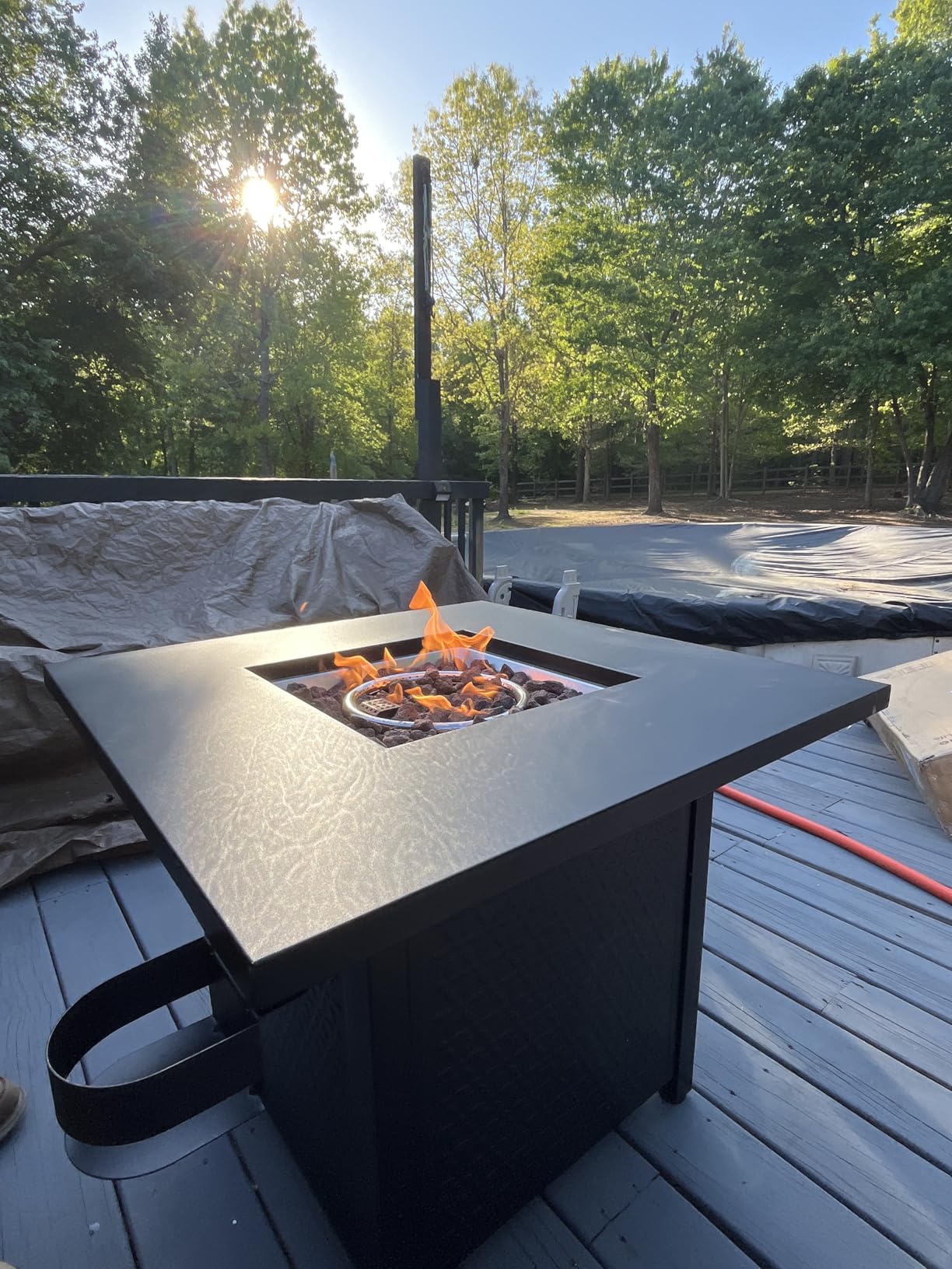 Ciays Propane Fire Pits 32 Inch Outdoor Gas Fire Pit, 50,000 BTU Steel Fire Table with Lid and Lava Rock, Add Warmth and Ambience to Gatherings and Parties On Patio Deck Garden Backyard, Black customer photo 1