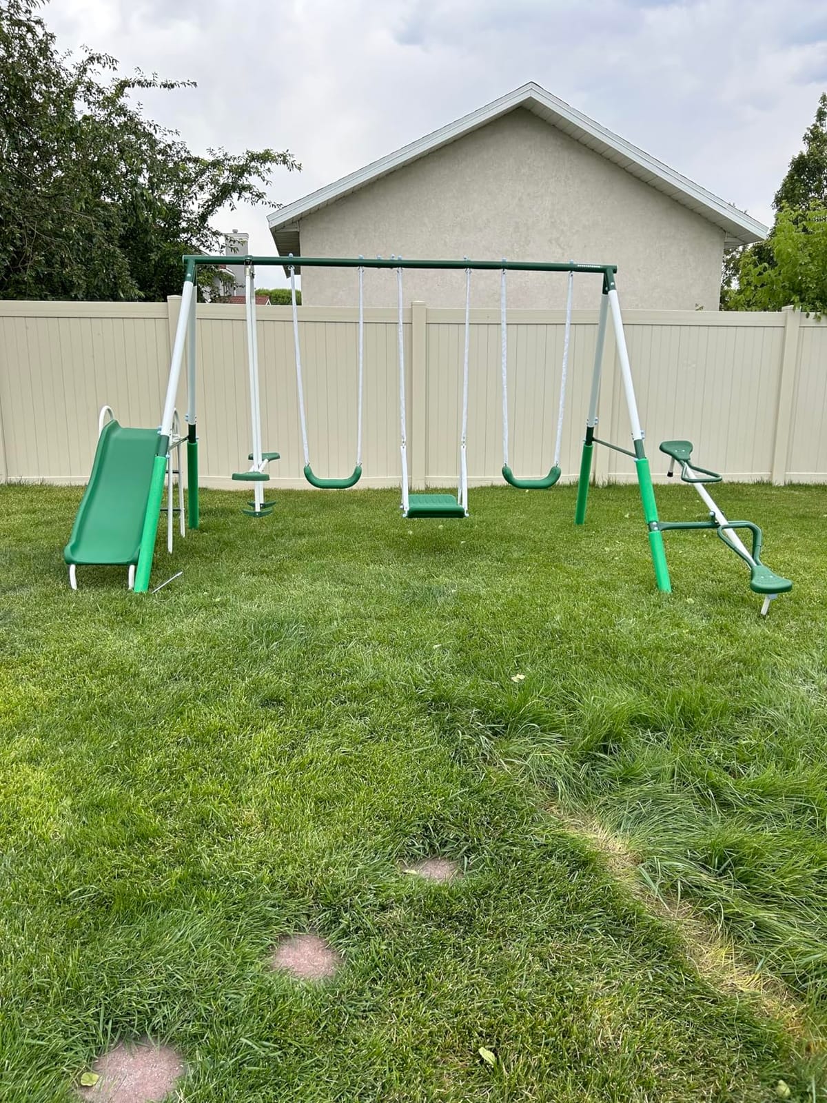 Sportspower Park Ridge Metal Swing Set for Ages 3-8, 2 Swings, Standing Swing, Roman Glider, Teeter Totter, on 5ft Slide, 6.1ft Durable Steel Frame, Anchor Kit, 800lbs customer photo 1