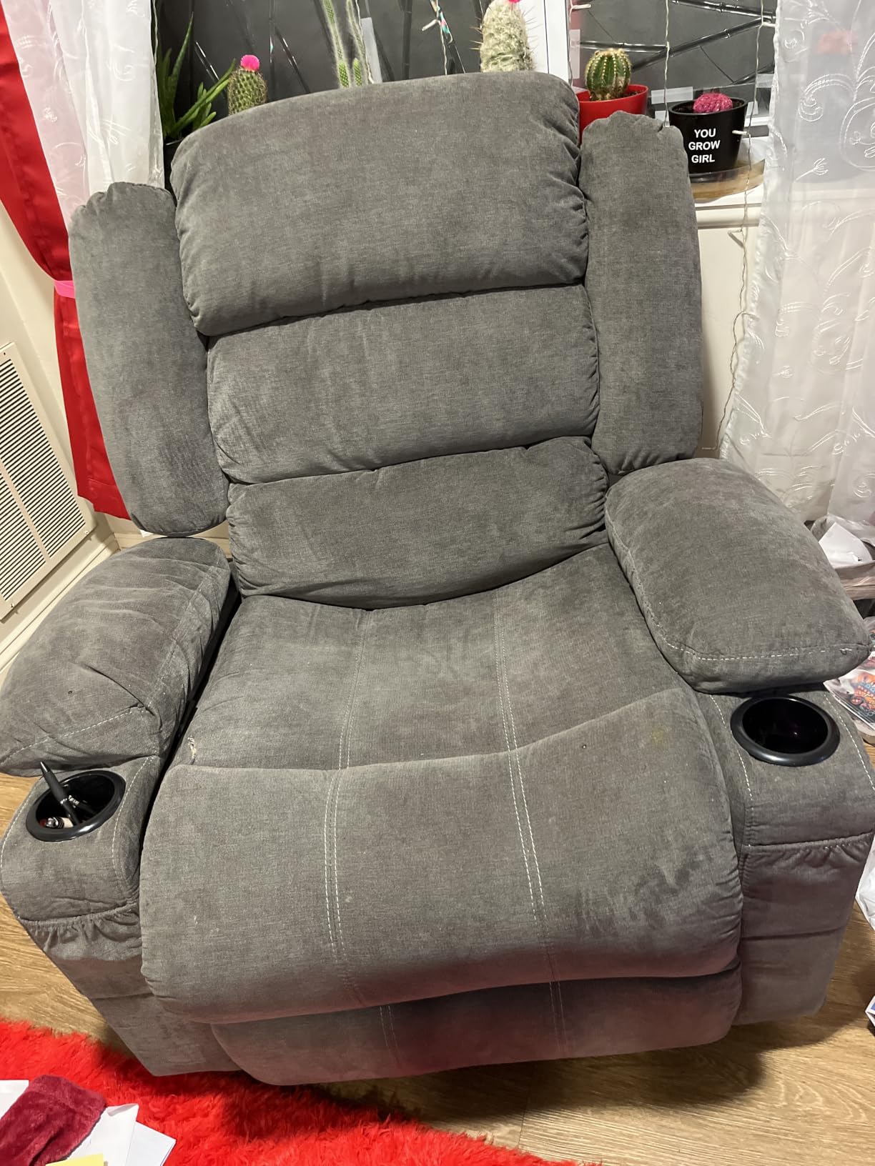 Rocker Recliner Chair with Heat and Massage, 360° Swivel Nursery Rocking Chairs for Adults, Oversized Recliner Single Sofa Seat with Cup Holders, Lazy Boy Recliner Single Sofa (Manual, Darkbrown) customer photo 1
